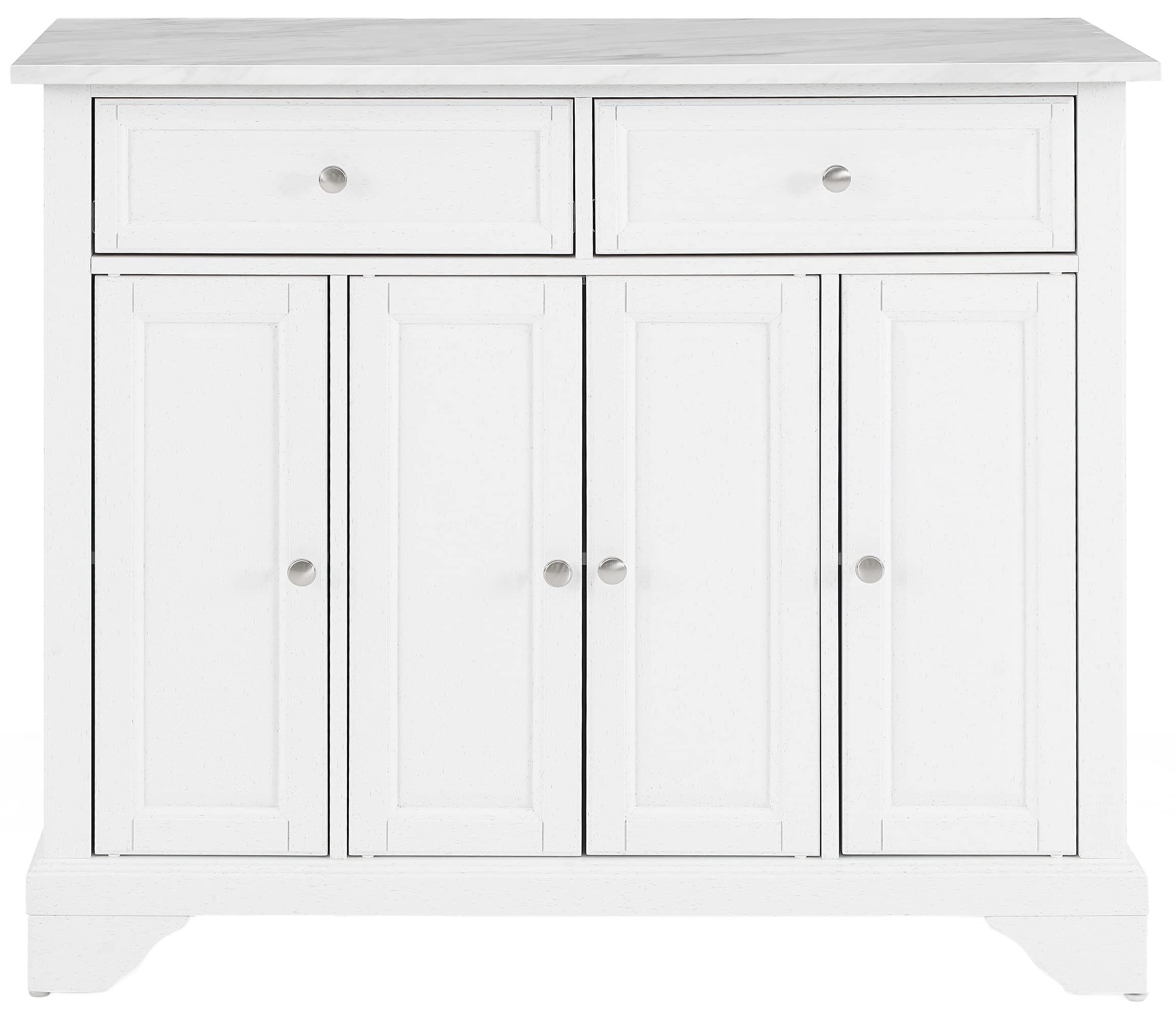 Crosley Avery Rolling Kitchen Island Cart with Shelves - White Distressed Finish | Microwave Stand, Coffee Bar Station & Storage Organizer | Perfect for Small Kitchens, Apartments & Breakfast Nooks