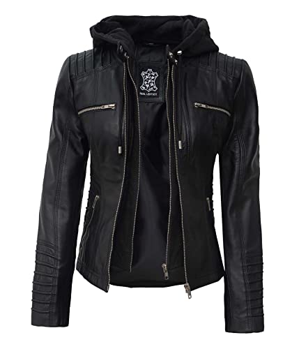 Helen Hooded Leather Black Jacket