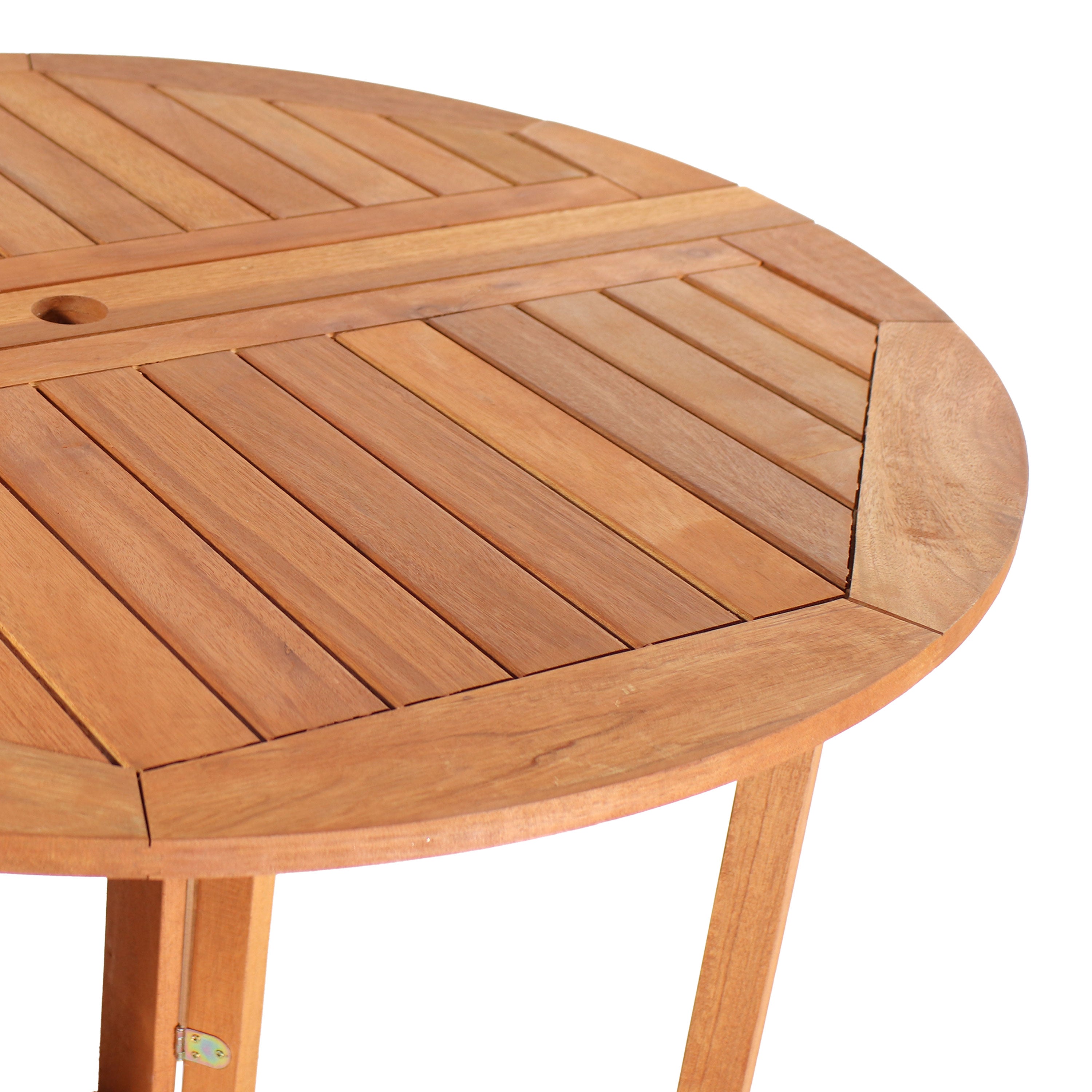 Sunnydaze Malaysian Hardwood Folding Gateleg Round Patio Dining Table - Outdoor Garden, Balcony, Deck Furniture for Entertaining