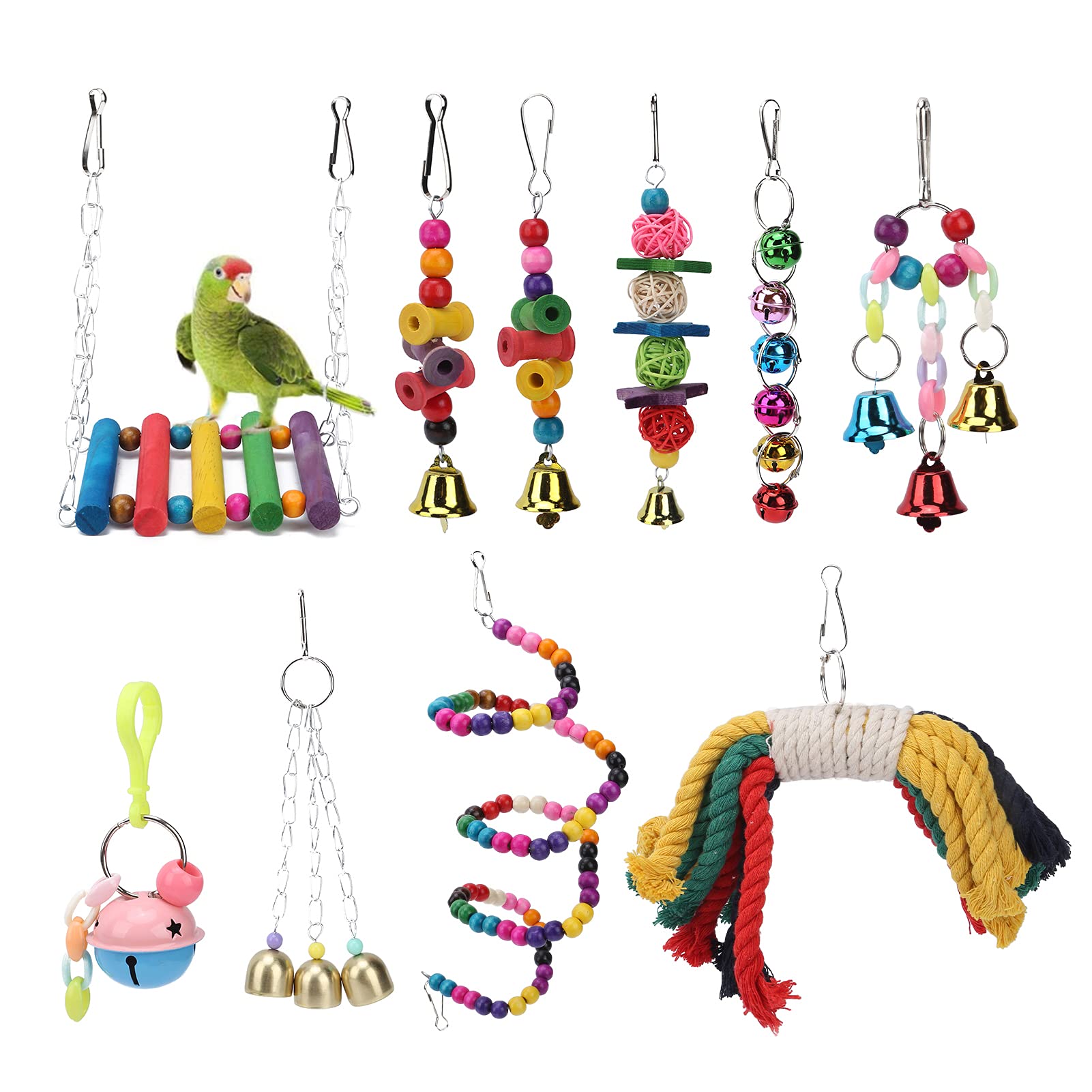 01 Bird Cage Toys - Natural Wood Chewing, Climbing & Swing Toy Hammock for Parrots - Cage Decor & Exercise for Small Birds - Perfect for Playtime & Mental Stimulation