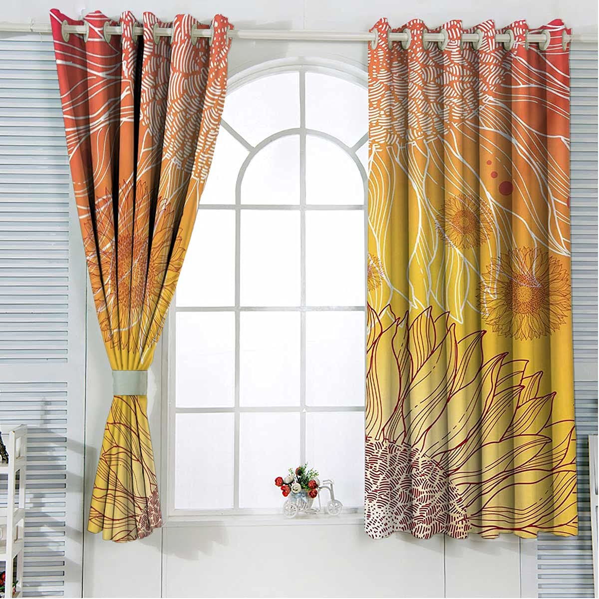 Annery 84 Inch Blackout Curtains for Bedroom - Botanical Print Thermal Insulated Window Drapes in Orange, Yellow & Burgundy - 96x84 Inch Kitchen & Cafe Curtains for Home Decor (Perfect for Light Blocking & Room Darkening)