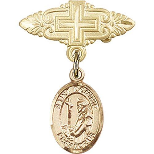 Gold Filled Baby Badge with St. Dominic de Guzman Charm & Cross Pin (1