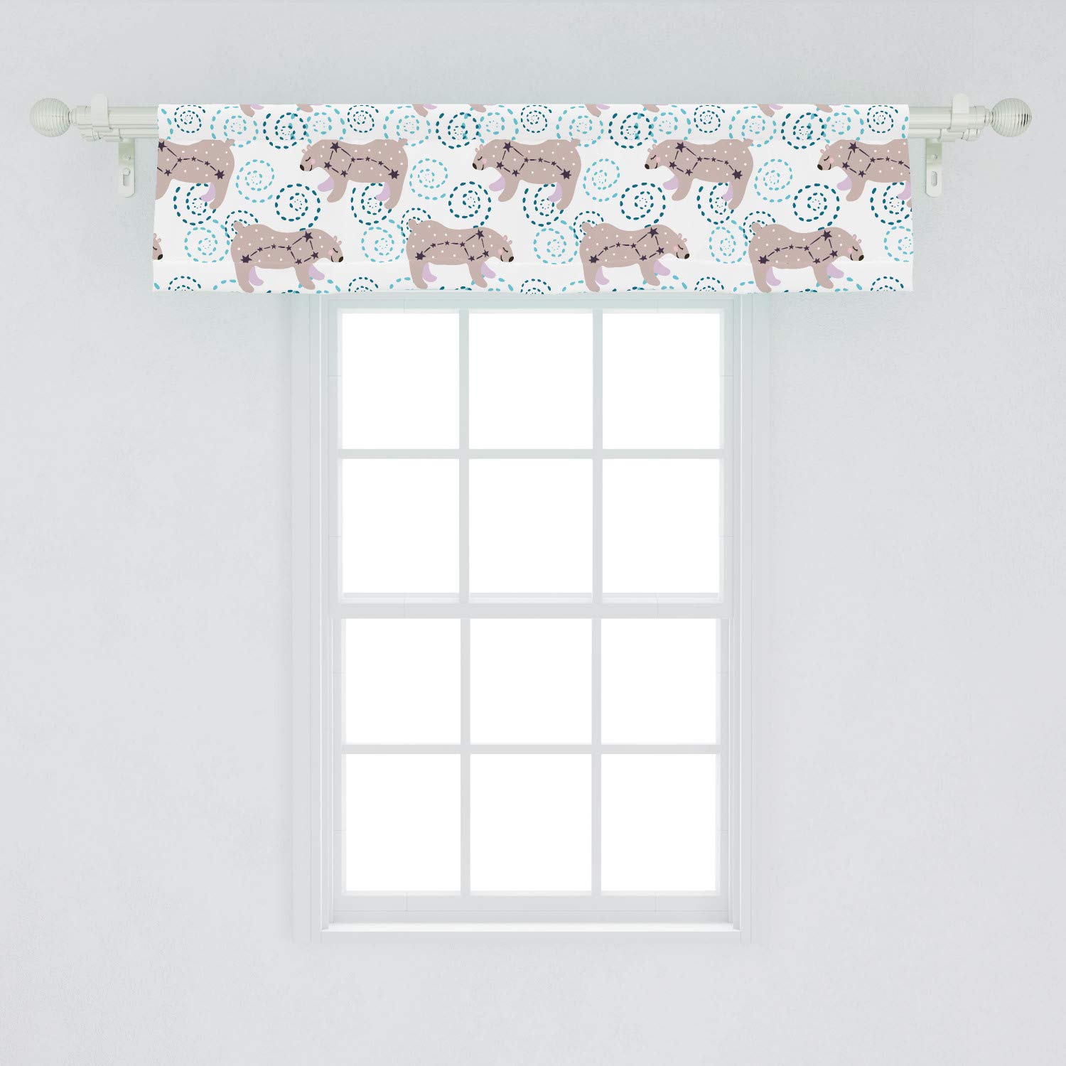 Ambesonne Bear Window Valance - Blue Galaxy Cartoon Bears & Dot Swirls Kids Room Decor | 54x12 Inch Rod Pocket Curtain for Bedroom, Nursery & Kitchen | Playful Nursery Theme, Children's Bedding Accessory