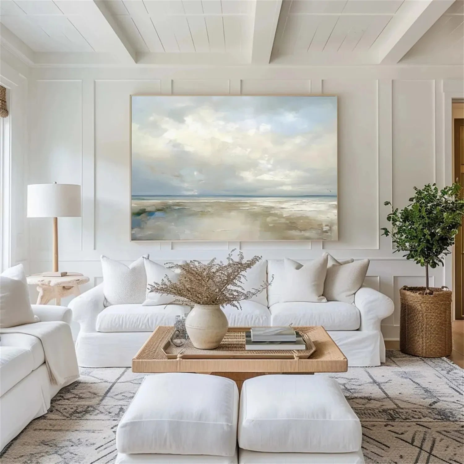 Custom Size Ocean and Sky Painting Wall Art - Handmade Canvas Print #OS175 for Living Room, Bedroom, or Office Decor