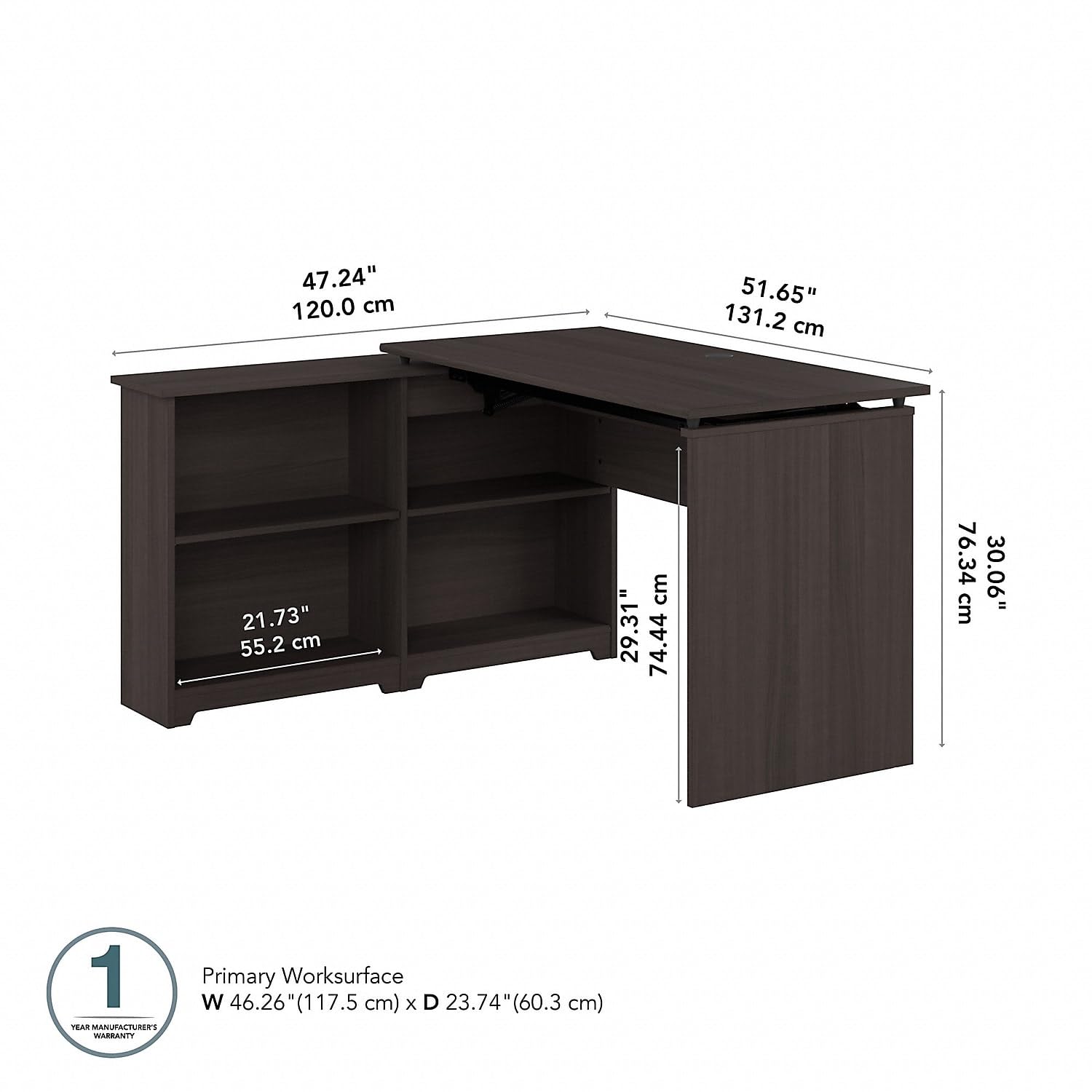 Bush Furniture Cabot 52W 3-Position Adjustable Height Sit to Stand Corner Desk with Storage Shelves in Heather Gray - Perfect for Home Office, Small Spaces & Ergonomic Workstations