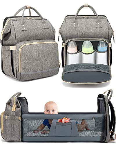 WOWTINA Baby Diaper Backpack with Changing Station - Large Travel Diaper Bag for Boys & Girls, Newborn Essentials for Parents - Perfect Baby Shower Gift & Registry Must-Have (Grey) | Ideal for Travel, Outings & Daily Parenting Needs