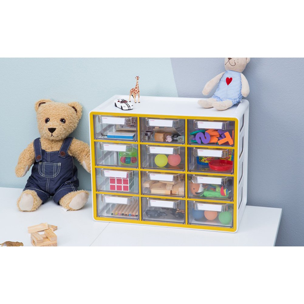 SYSMAX 12-Section Clear Storage Organizer Box - Transparent Drawers for Stationery, Office Supplies, Tools, Craft & Household Items - Perfect for Desk, Workshop & Home Organization