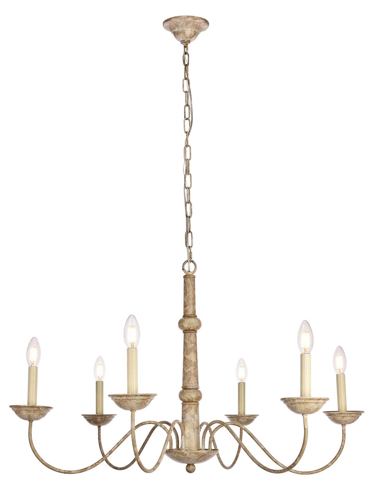 Merritt 35 Inch 6-Light Weathered Dove Chandelier - Elegant Farmhouse Lighting for Dining Room, Bedroom, or Entryway