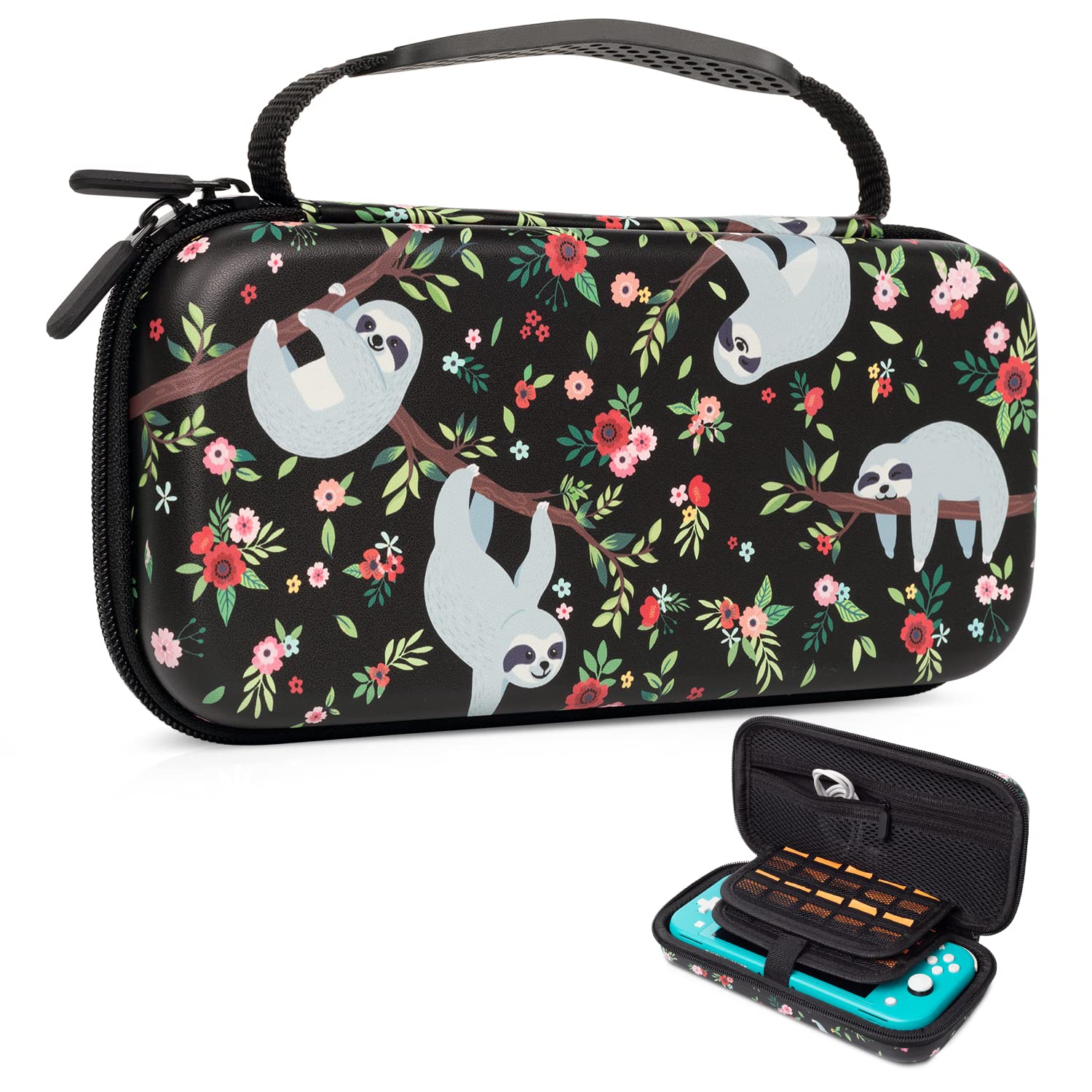 Nintendo Switch Lite Case - Cute Hard Shell Carrying Case with 20 Game Card Slots & Storage for Nintendo Switch Lite Console & Accessories - Perfect for Travel & Gaming On-The-Go - Sloth Design for Boys & Girls