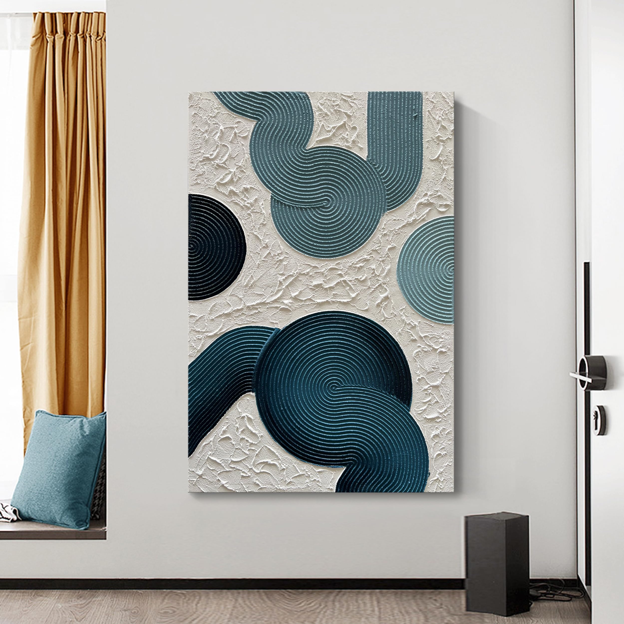 Hand-Painted NANKAI Blue and White Abstract Oil Painting - 45x30 Inch Thick Texture 3D Canvas Wall Art for Living Room & Bedroom Decor