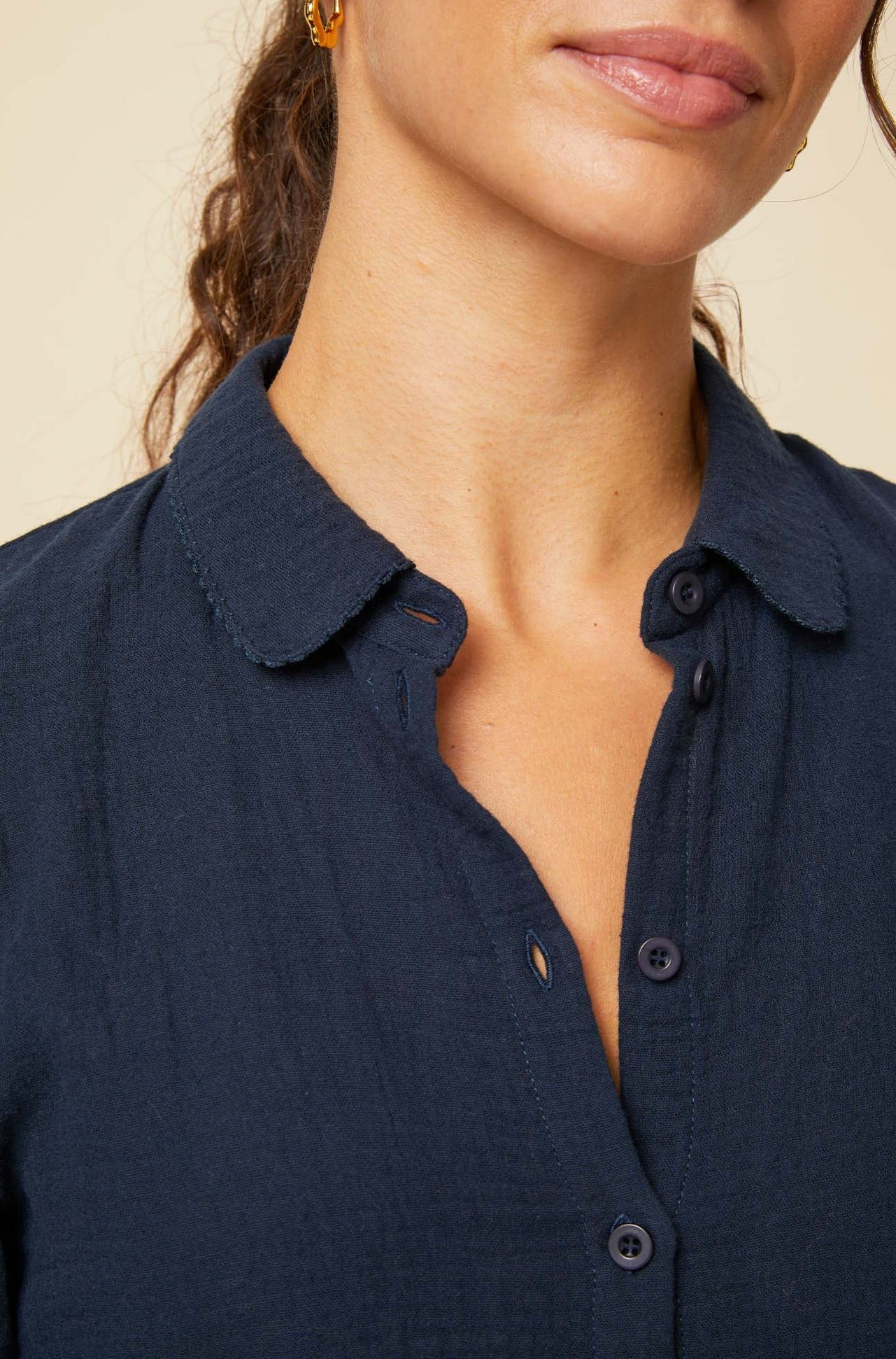 Olive Cheesecloth Blouse for Women - Soft & Breathable Navy Blue Top - Perfect for Casual Outings, Beach Cover-ups & Boho Style Outfits