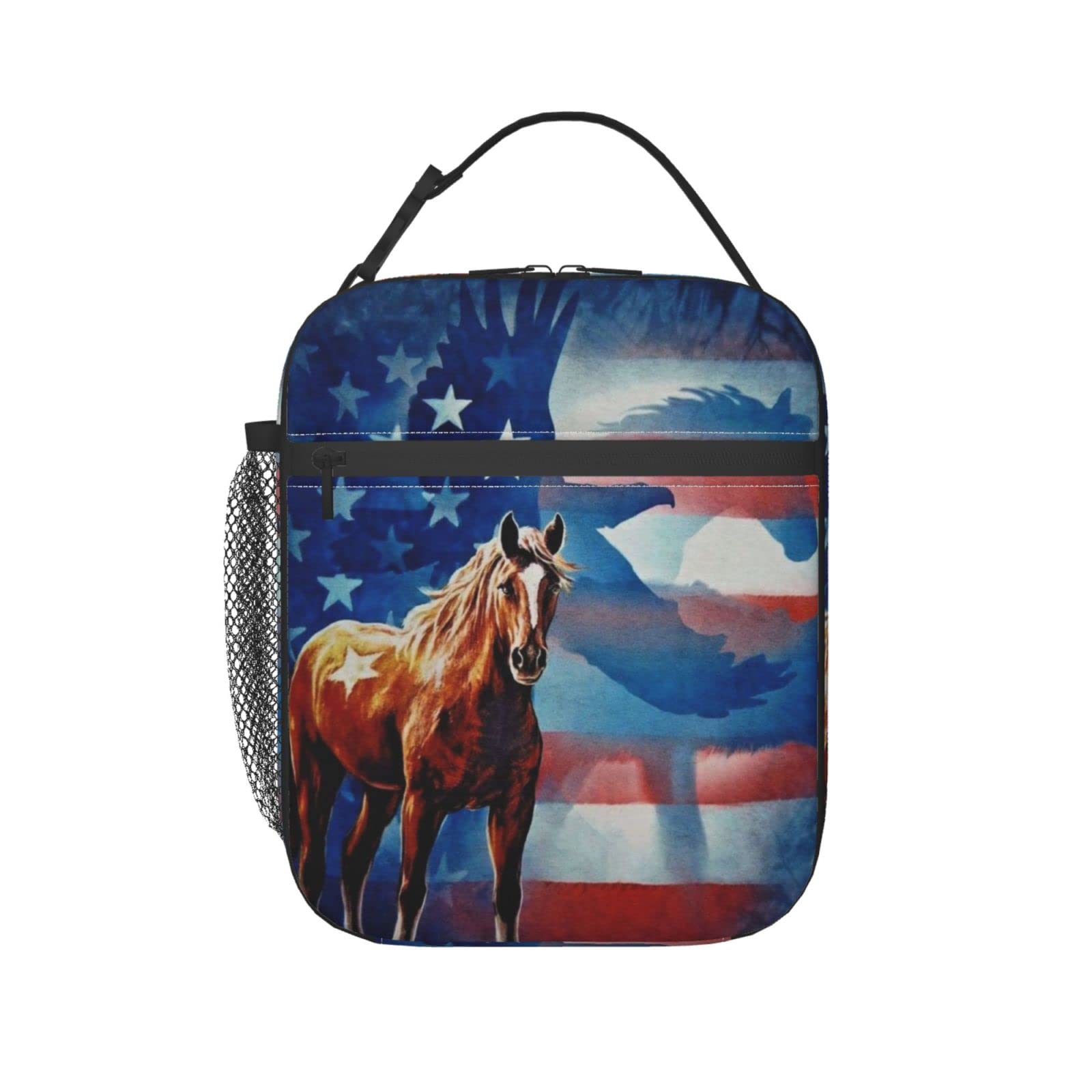 American Flag Eagle Horse Insulated Lunch Box - Reusable Thermal Tote Bag for Women, Teens & Girls | Perfect for School, Work, Picnics & Outdoor Activities