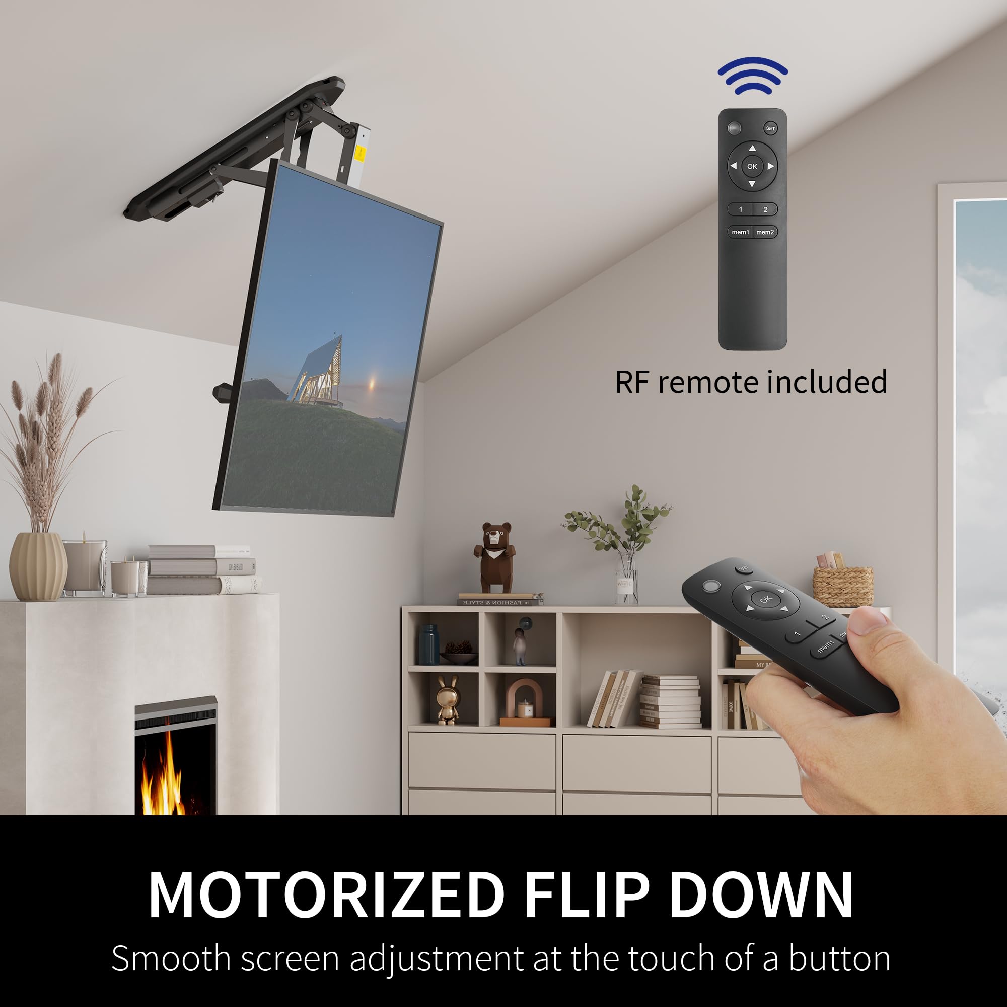 VIVO Motorized Flip Down Ceiling TV Mount for 32-70 Inch Screens, Adjustable Pitched Roof VESA Bracket for Home Theater, Living Room, Basement & Commercial Use - Black (MOUNT-E-FD70) Master Pack