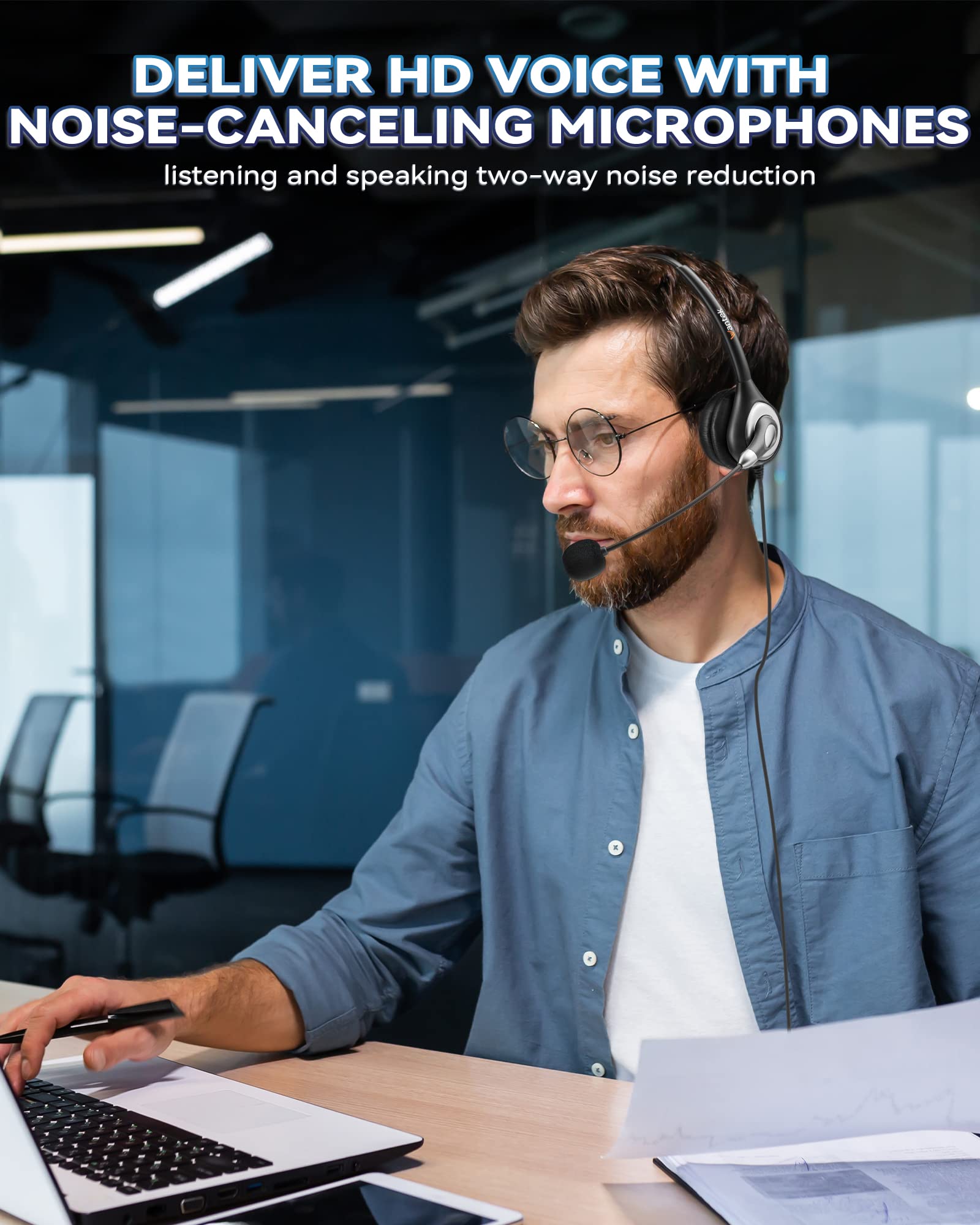 Wantek USB Headset with Noise-Canceling Microphone for PC - Wired Computer Headphones with In-Line Volume Control & Mute Button - Perfect for Zoom Meetings, Skype Calls, Webinars & Home Office Work