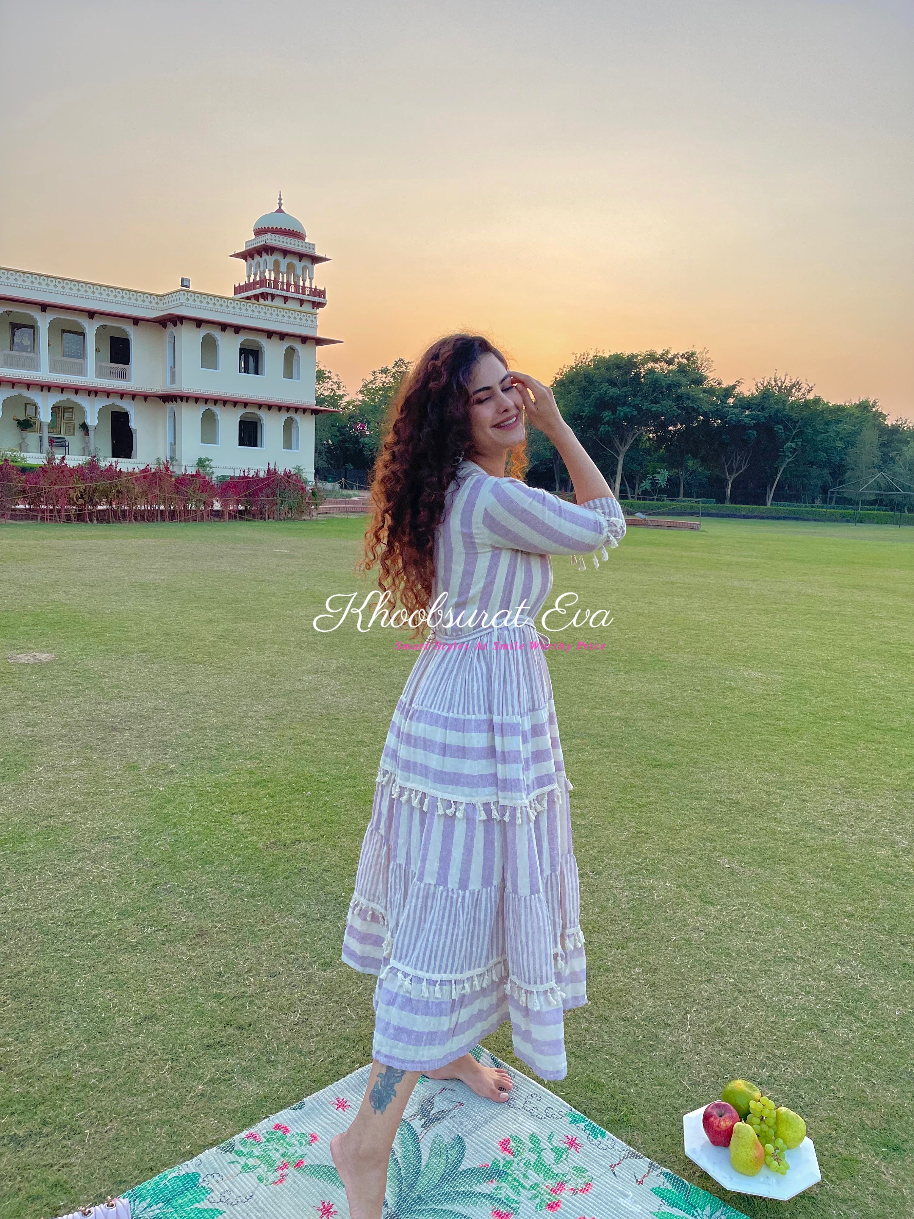 Lavender Striped Flared Maxi Dress for Women - Boho Chic Summer Beach Dress for Vacation, Party & Date Night