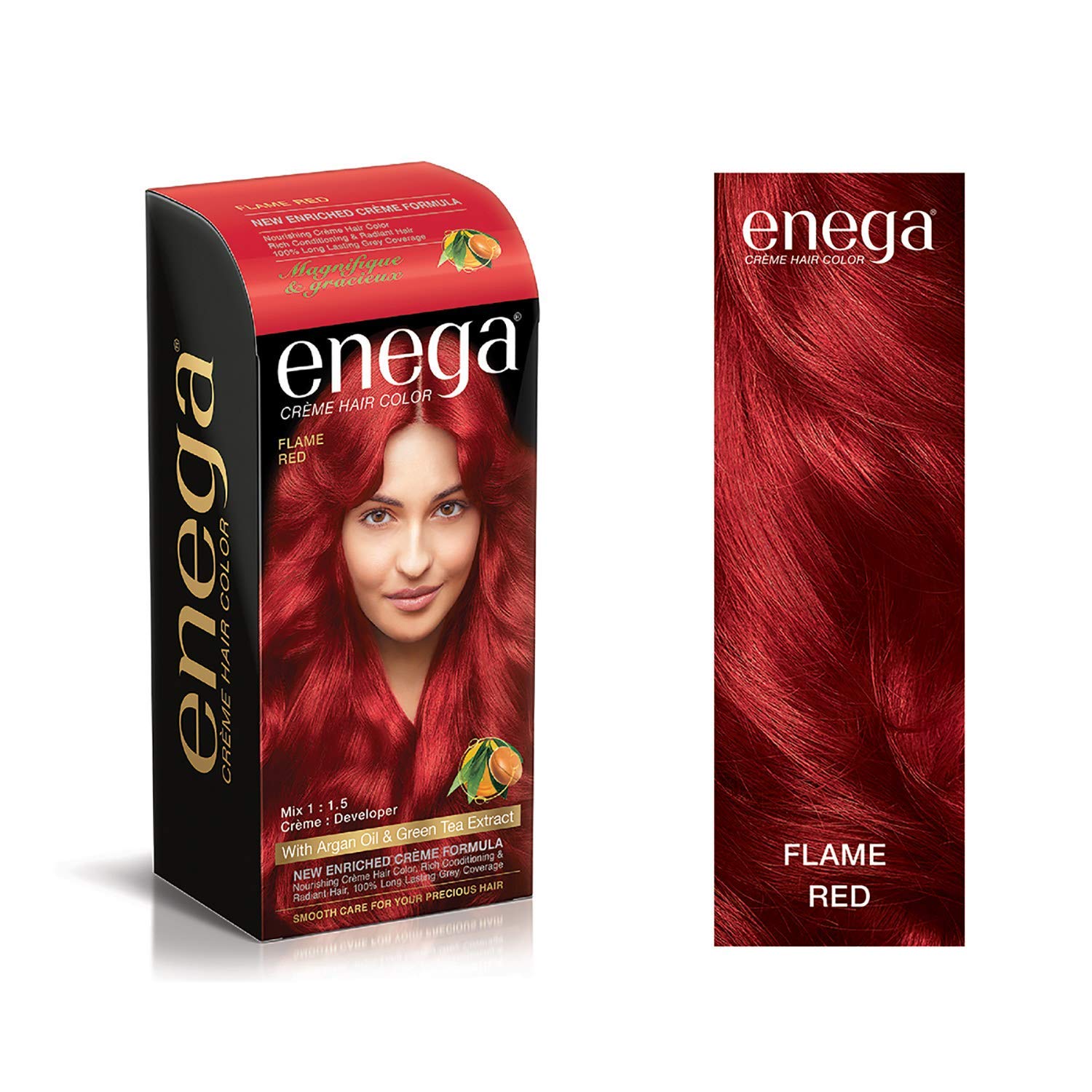 Enega Creme Hair Color Flame Red (100ml) with Argan Oil & Green Tea Extract - Vibrant Semi-Permanent Hair Dye for Women & Men - Pack of 1 | Perfect for DIY Hair Coloring at Home, Parties & Special Events