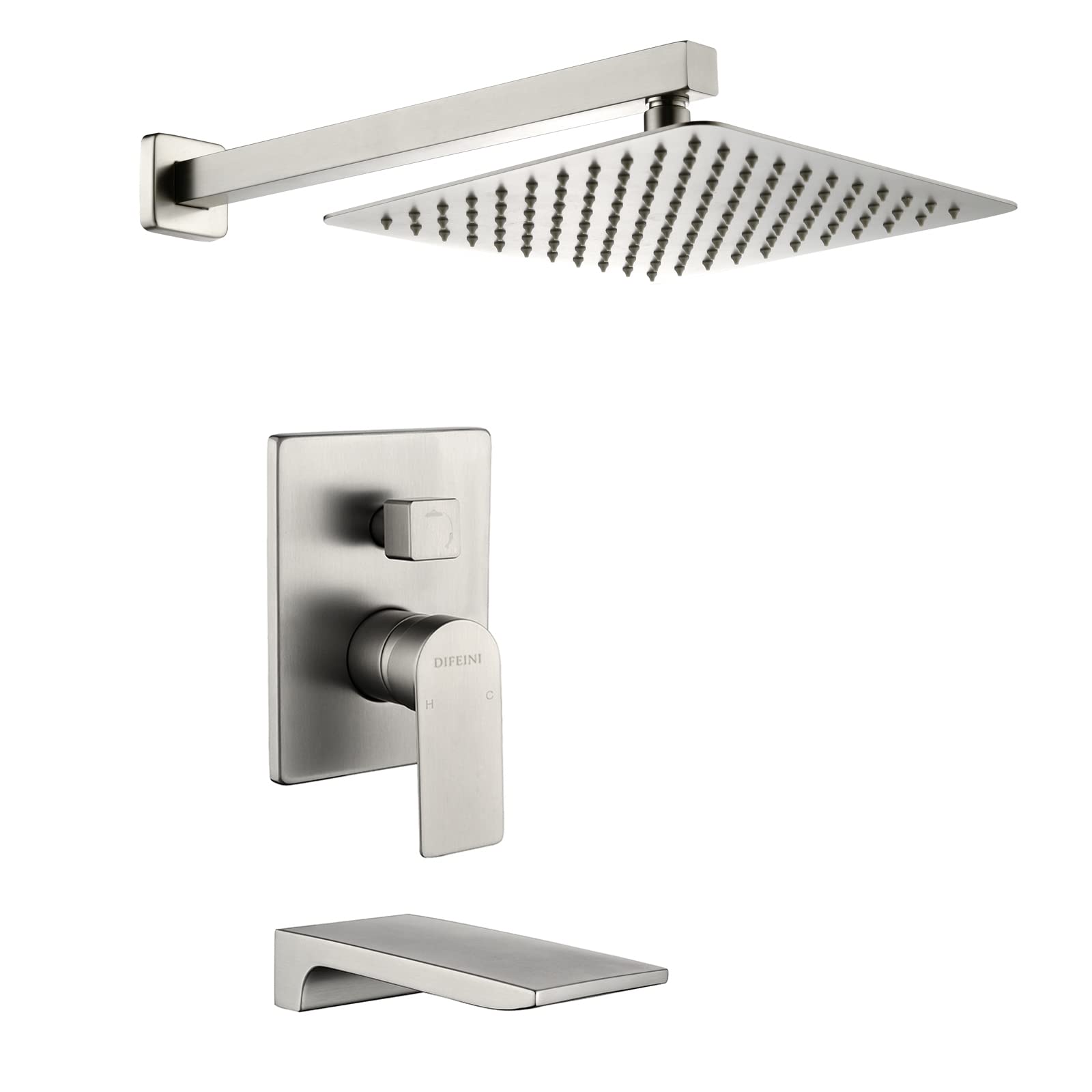 Brushed Nickel Wall Mounted Shower Faucet Set with Waterfall Tub Spout - Complete Shower Trim Kit & Rough-In Valve (Model 33010BN) for Bathroom Remodel & Luxury Spa Experience