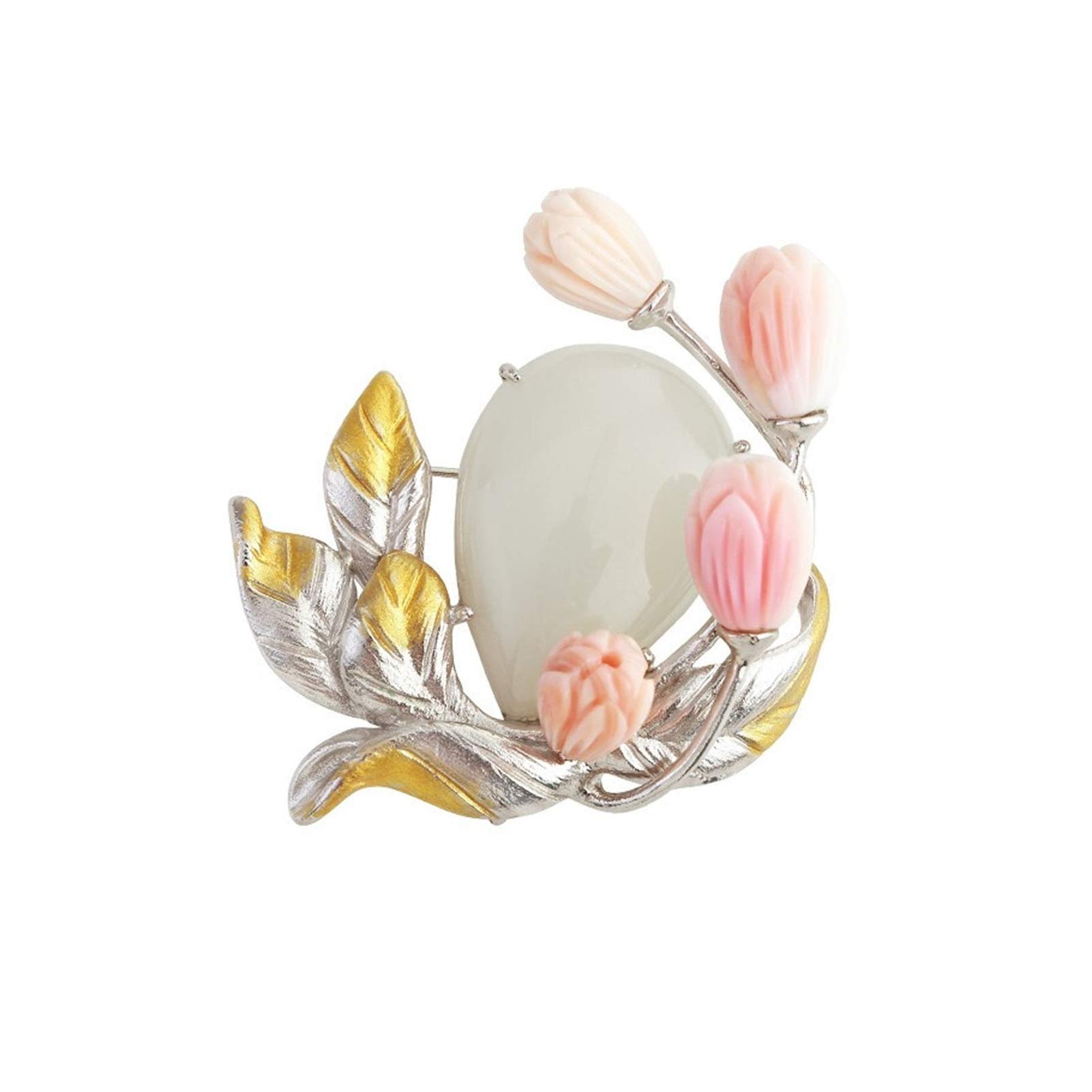 Zxb-Shop Vintage Hetian Jade Brooch - Elegant Women's Coat & Sweater Pin Accessory for Cardigans | Perfect for Formal Events, Office Wear & Gift Giving