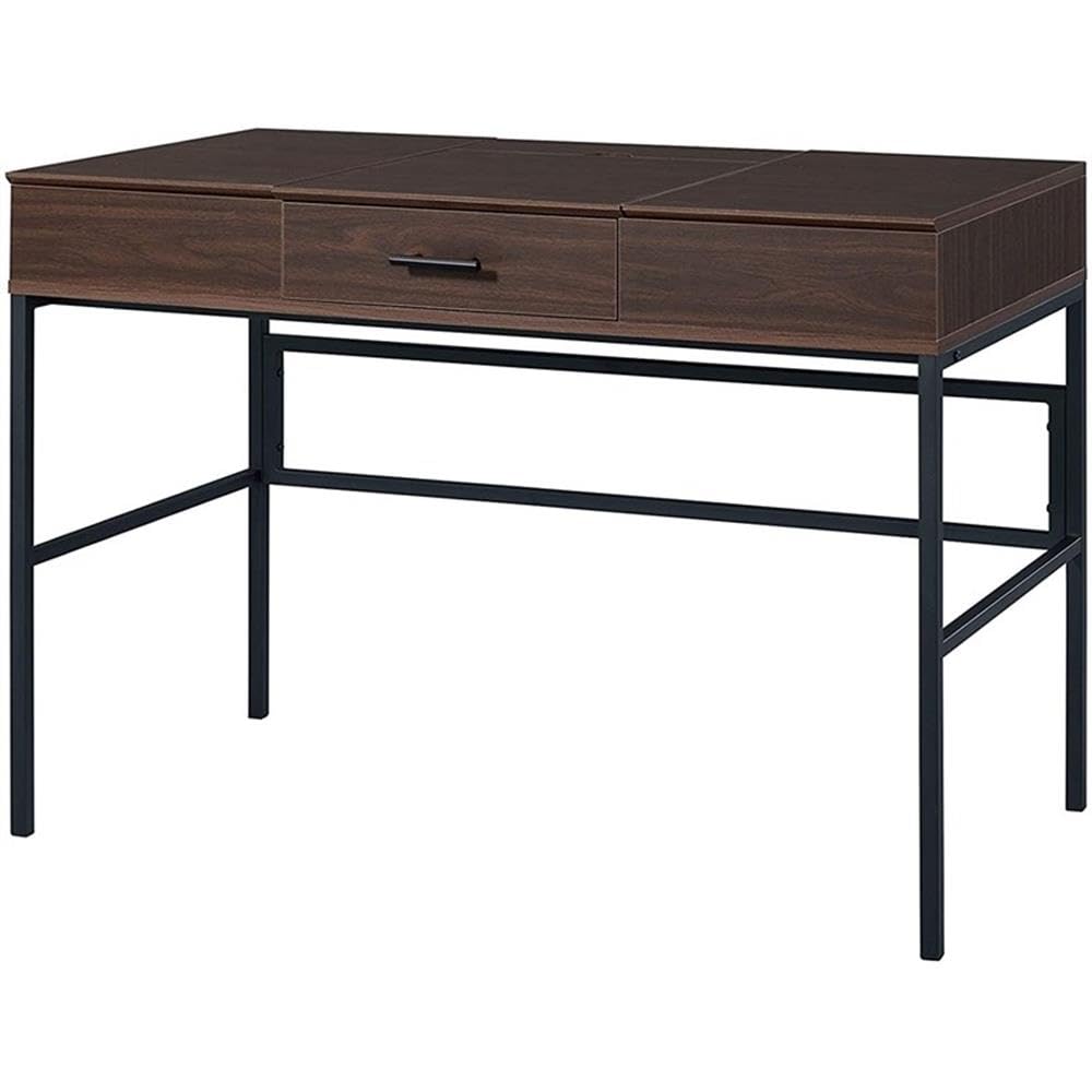 Acme Verster Oak & Black Wooden Writing Desk with USB Port - Home Office Storage Desk for Study, Work, and Remote Learning