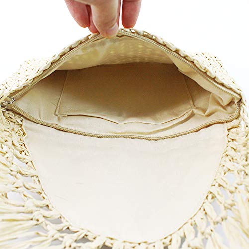 Van Caro Handwoven Cotton Straw Shoulder Bag - Crochet Tassel Bohemian Beach Purse for Women | Summer Vacation, Travel, Festival & Casual Outfit Accessory