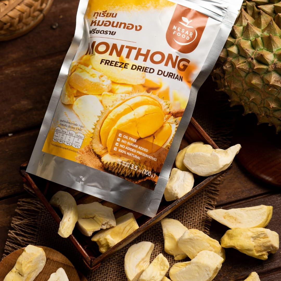Premium Freeze Dried Durian 100% Natural - No Sugar Added, Real Fruit Snack, Crunchy & Delicious (3.5 oz) - Perfect for Healthy Snacking, Camping, Hiking & On-the-Go Nutrition