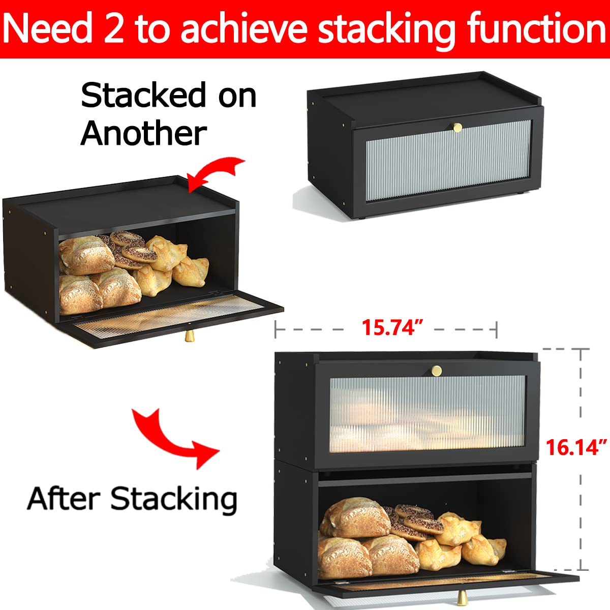 Modern Large Bamboo Bread Box with Window - Kitchen Countertop Bread Storage Container for Fresh Baked Goods | Perfect for Home, Bakery, and Restaurant Use