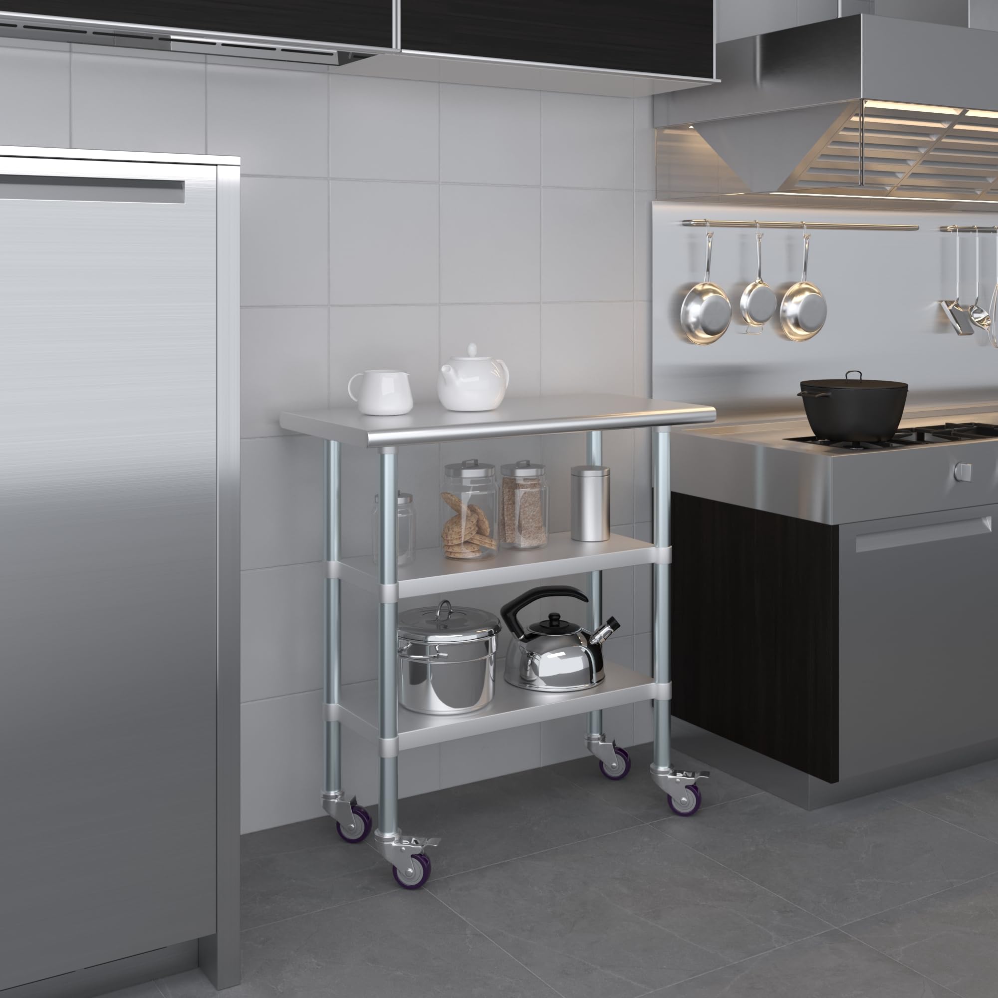 AmGood Stainless Steel Work Table with 2 Shelves & Casters | 36