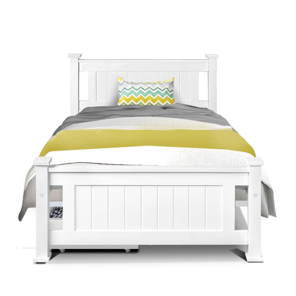 Cottesloe White Wooden Single Bed with 2 Storage Drawers - Space-Saving Kids Bedroom Furniture for Small Rooms & Apartments
