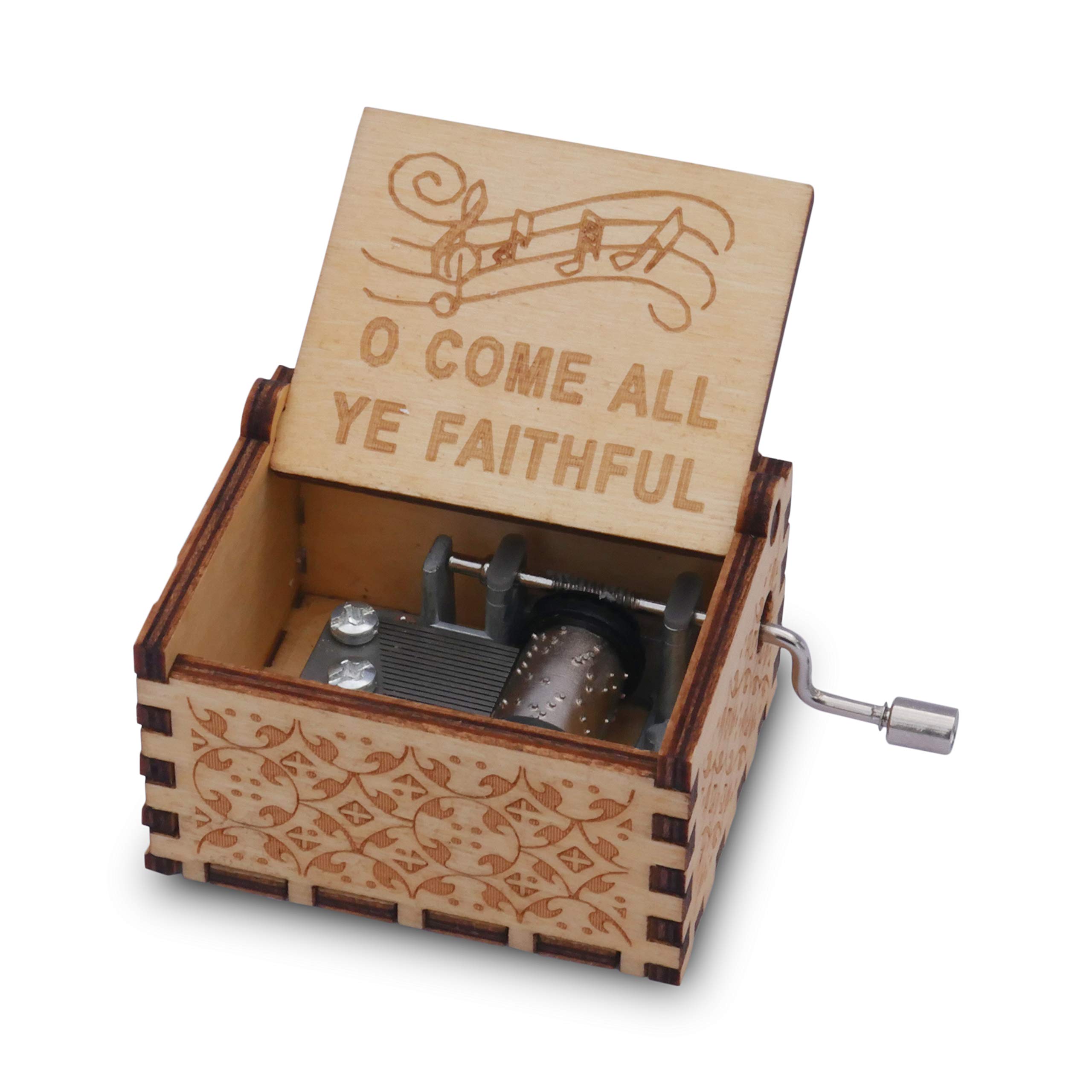 Small 'O Come All Ye Faithful' Wooden Music Box - Religious Christmas Gift for Christian Women, Men, Mom & Dad - Perfect for Easter, Birthday, Baptism & Holiday Celebrations - Handcrafted Keepsake for Home Decor & Spiritual Moments