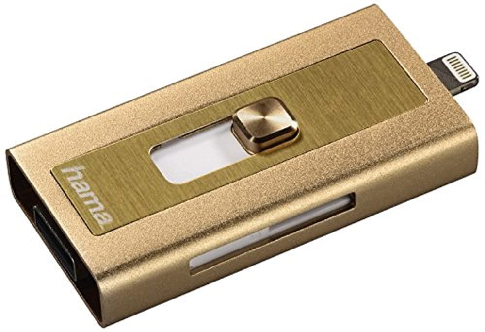 Hama 00124154 Gold MicroSD Card Reader with USB & Lightning Connector - Compatible with iPhone, iPad, iPod, PC & Mac | Portable Memory Card Adapter for Photos, Videos & Data Transfer