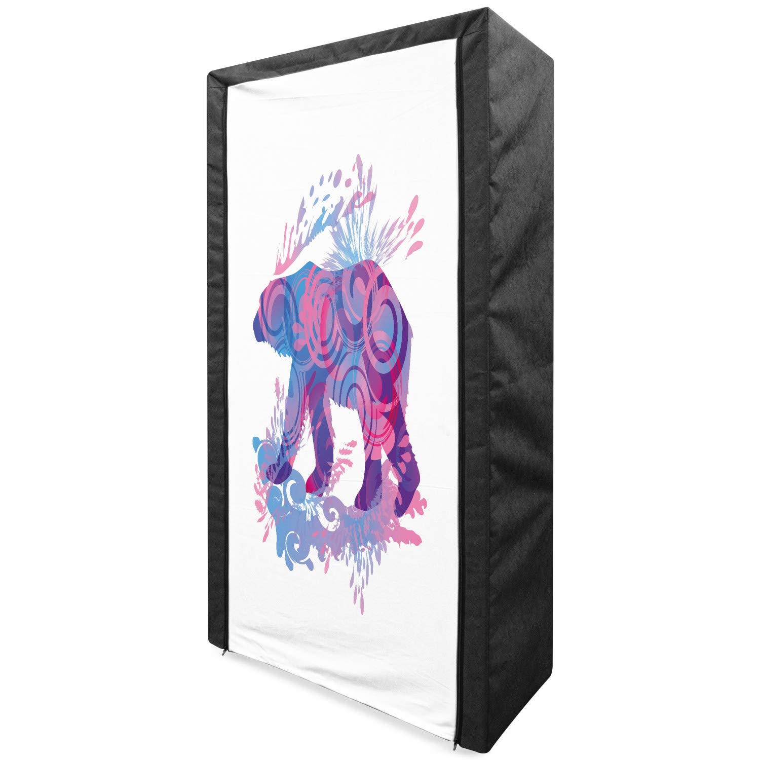 Ambesonne Bear Portable Fabric Wardrobe - Abstract Silhouette with Swirls & Color Splashes - Clothing Organizer & Storage Closet with Shelves - 33.5 Inches - Pale Pink Blue Purple - Perfect for Bedroom, Closet, Dorm & Small Space Organization