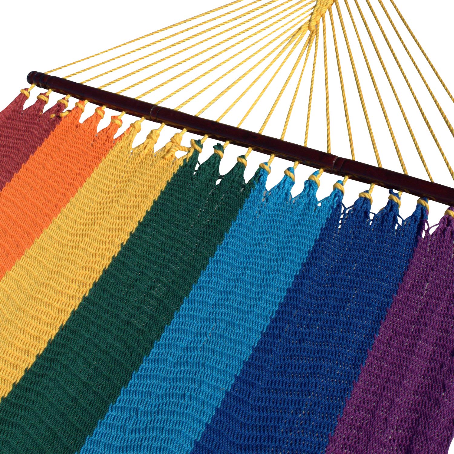 Double Caribbean Hammock - Soft-Spun Polyester - 48 Inch Rainbow Color - Perfect for Backyard, Beach, Camping & Outdoor Relaxation