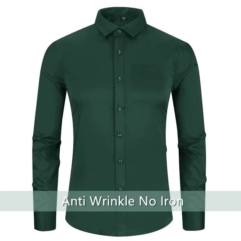 HUUTOE Men's Green Poplin Dress Shirt - Formal Slim Fit Button Down Shirt for Business, Wedding & Prom - Breathable Comfortable Office Wear