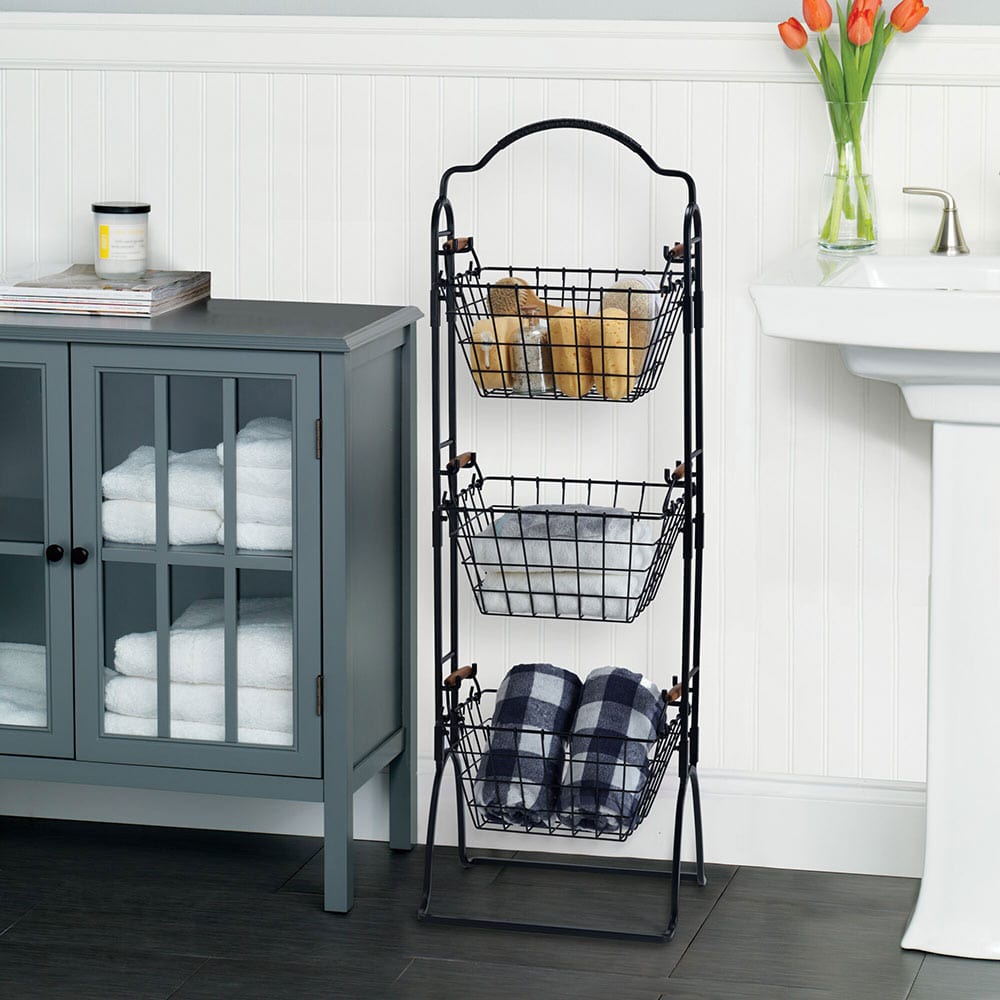 3-Tier Adjustable Standing Storage Rack - Space Saving Organizer for Kitchen, Bathroom & Office - Heavy Duty Metal Shelving Unit for Home Organization