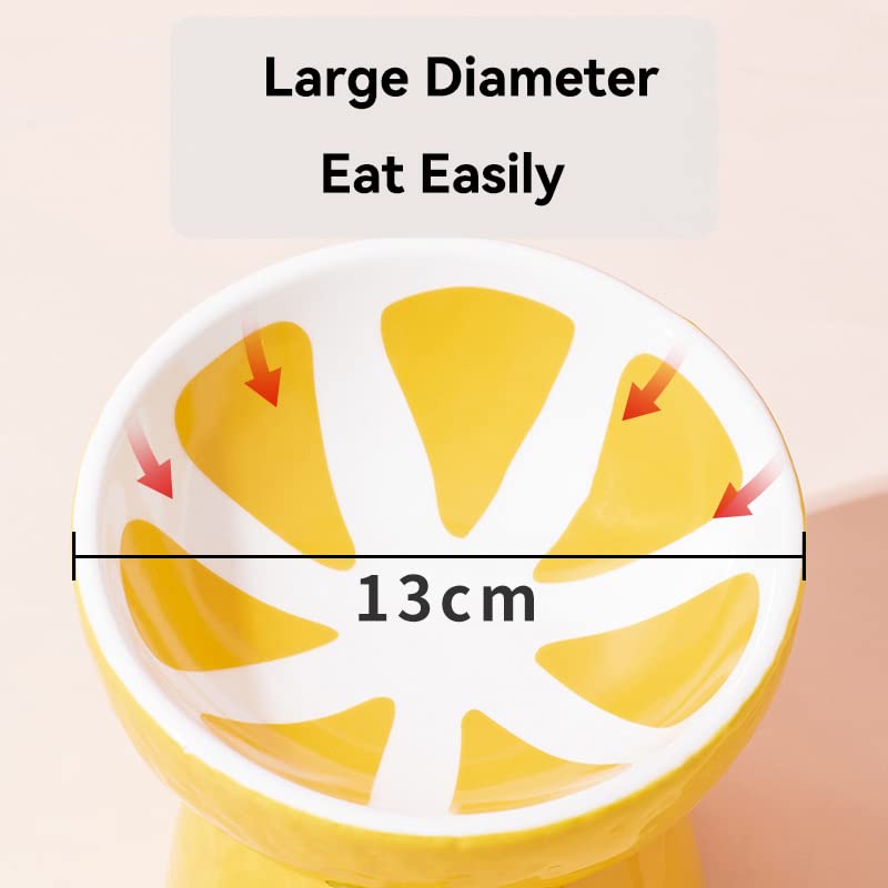 Elevated Ceramic Cat Bowls Set - 5 Inch Wide Raised Cat Food and Water Dishes for Flat-Faced Cats & Kittens, Tilted Design for Easy Eating, Dishwasher Safe (Lemon Yellow) - Perfect for Persian, Himalayan & Senior Cats with Comfort Feeding Needs
