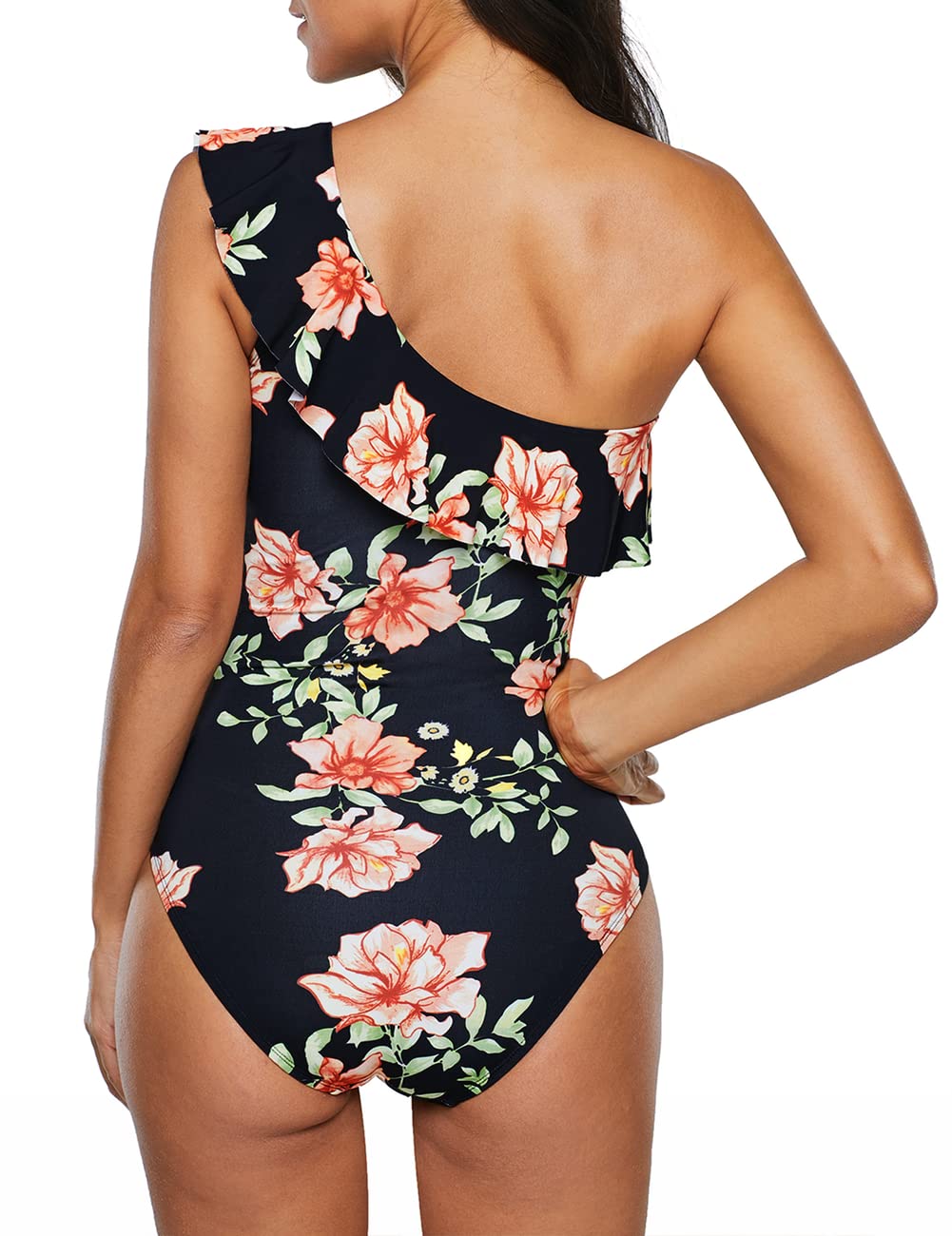 Hilor Women's One Piece Swimsuit - Tummy Control Asymmetric One Shoulder Bathing Suit for Swimming, Beach Vacation & Pool Party | Plus Size Swimwear for Women