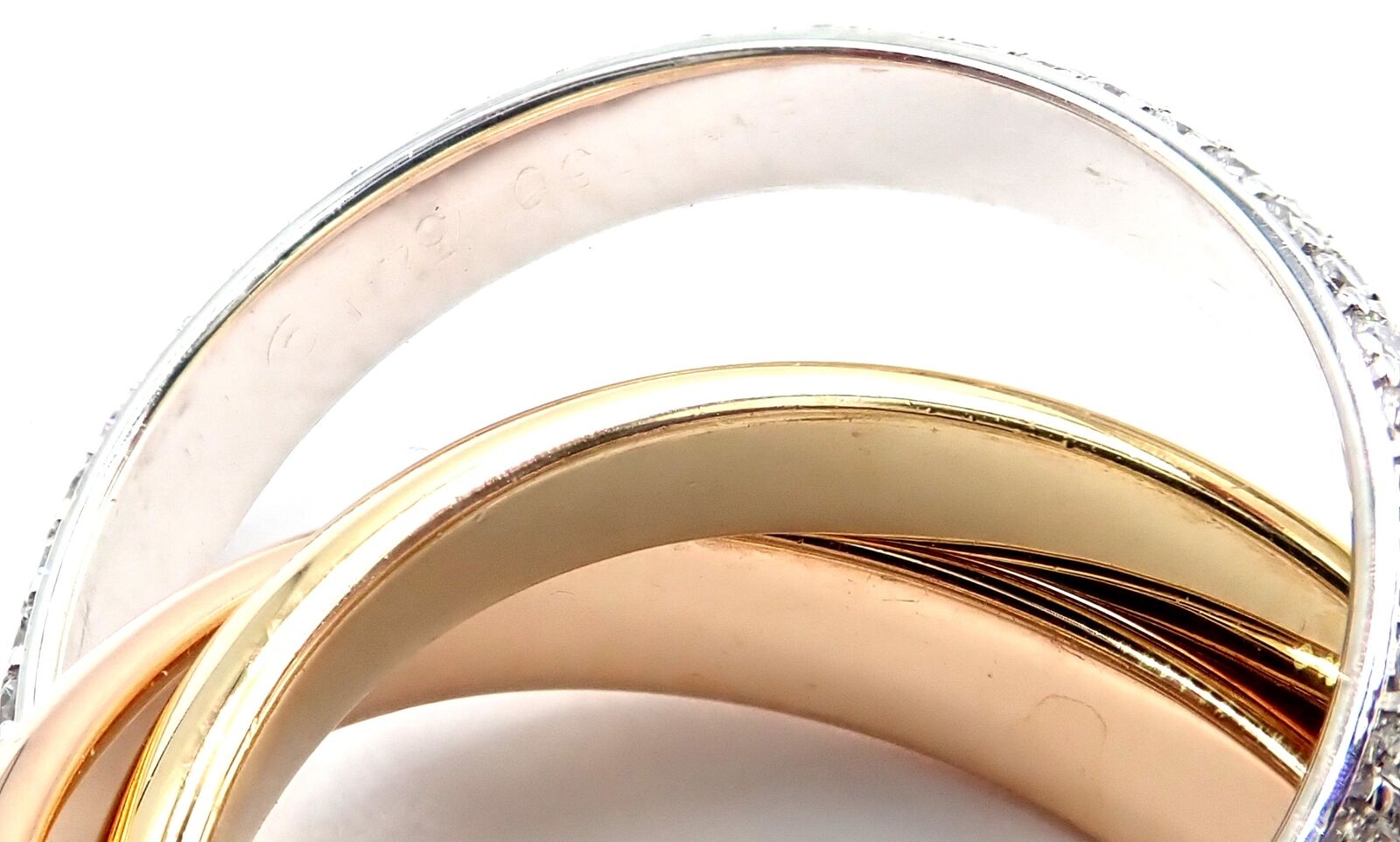 Cartier Trinity Classic Diamond Ring - 18k White, Yellow & Rose Gold Band - Size 6.75 - Luxury Wedding, Anniversary & Gift Jewelry for Women - Perfect for Engagements, Special Occasions & Everyday Elegance