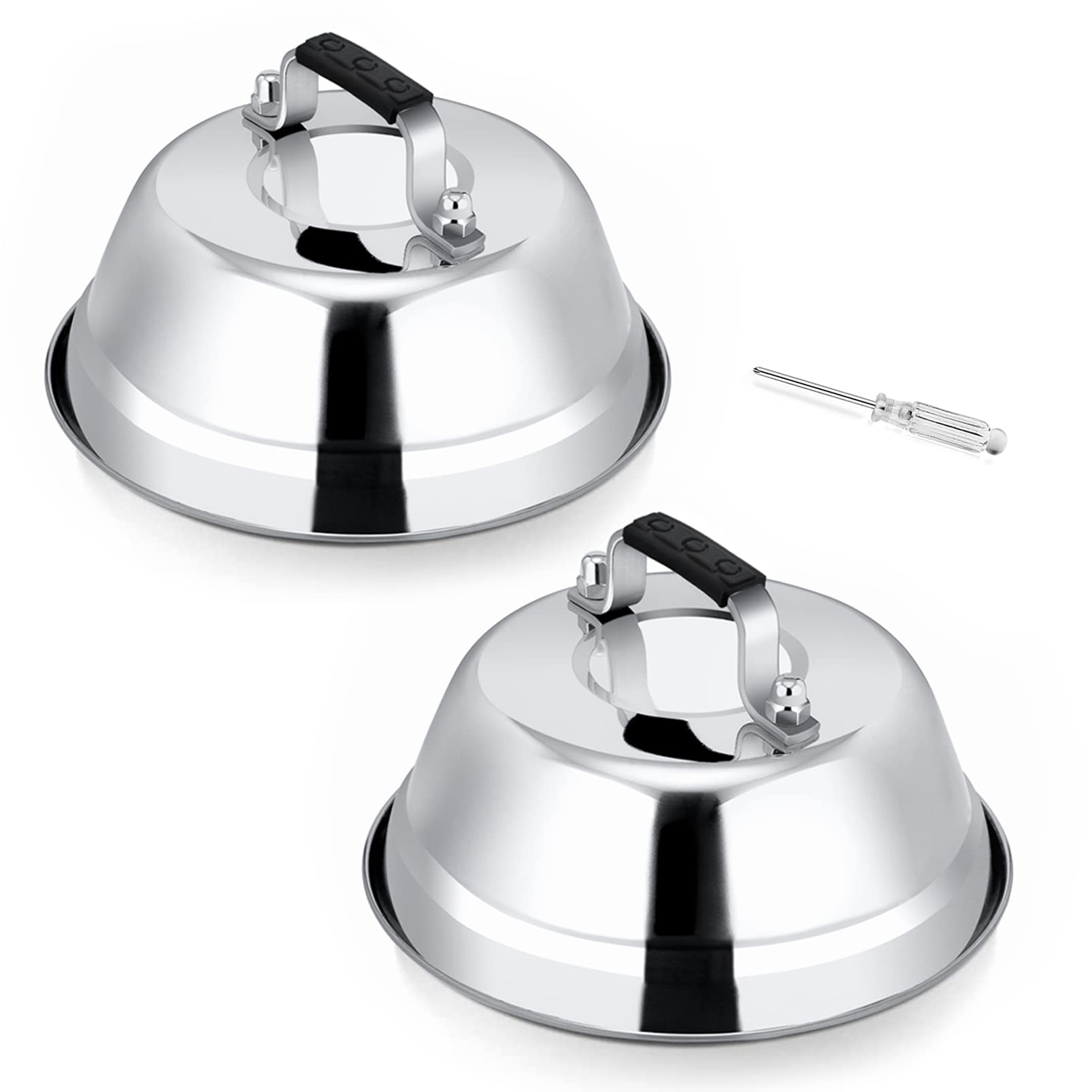 Leonyo 2-Pack 6.5 Inch Stainless Steel Cheese Melting Dome - Heavy Duty Basting Cover for Grilling, Cast Iron Griddles & Flat Top Cooking - Heat Resistant Handle - Perfect for Burgers, Quesadillas & Smashed Potatoes