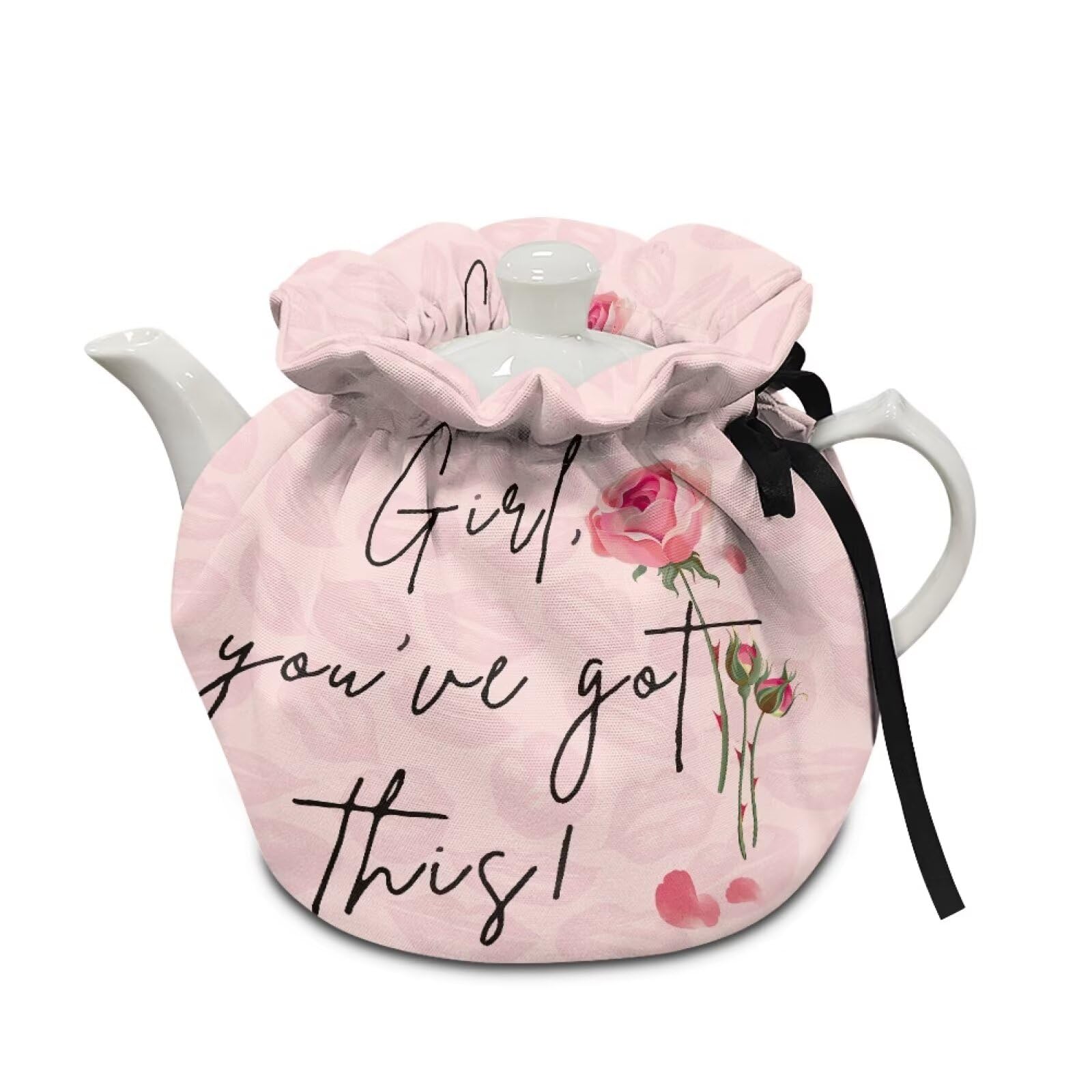 TODIYADDU Insulated Tea Cozy for Women - Pink Rose Kiss Lip Print Teapot Cover, Warm Kettle Cover for Home Kitchen, Decorative Accessory for Breakfast Tea Warmer (Set of 2) - Perfect for Afternoon Tea, Coffee Breaks & Cozy Kitchen Decor