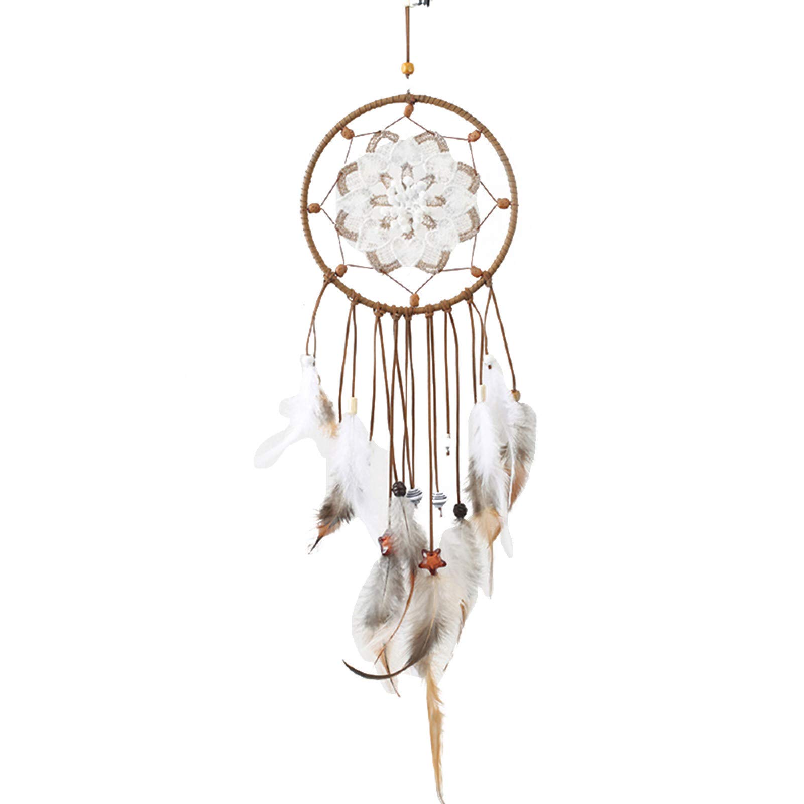 Handmade Dream Catcher with Feathers & Beads - Boho Wall Hanging Decor for Bedroom, Living Room, Nursery, Porch, Balcony & Car Window | Perfect for Home Decor, Baby Shower Gift & Spiritual Relaxation