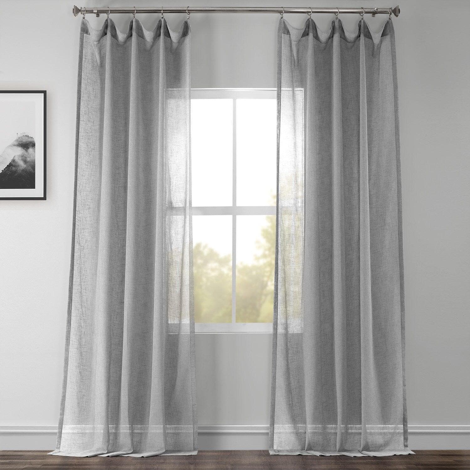 Nickel Textured Faux Linen Sheer Curtains - Light Filtering Window Drapes for Living Room, Bedroom & Office Decor