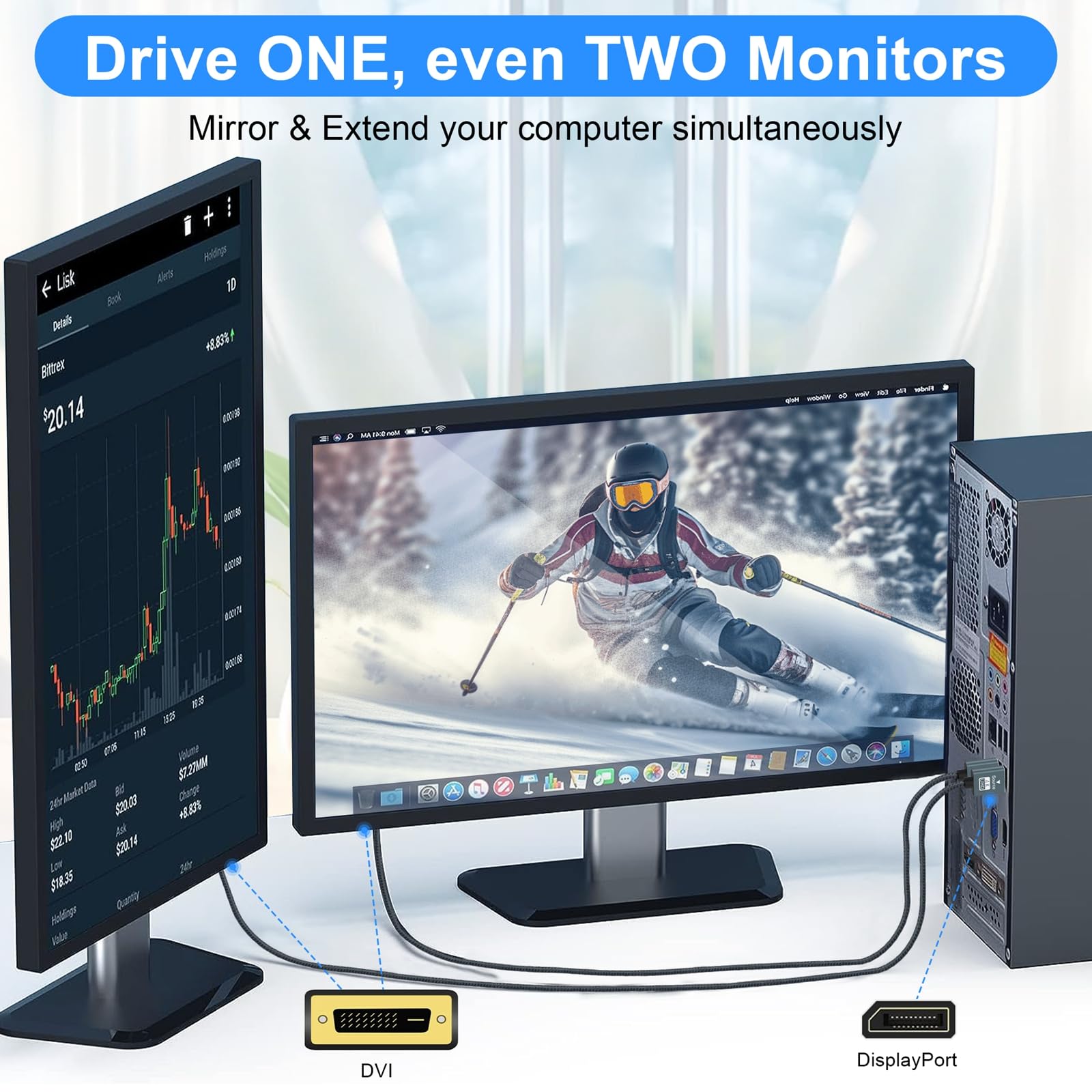 Premium DisplayPort to DVI-D Cable 1.6FT, Gold-Plated DP to DVI Male to Male Adapter 1080P@60Hz for High-Quality Video Transmission - Perfect for Gaming, Home Office, and Multi-Monitor Setup with PC, Laptop, Desktop, Monitor & Projector