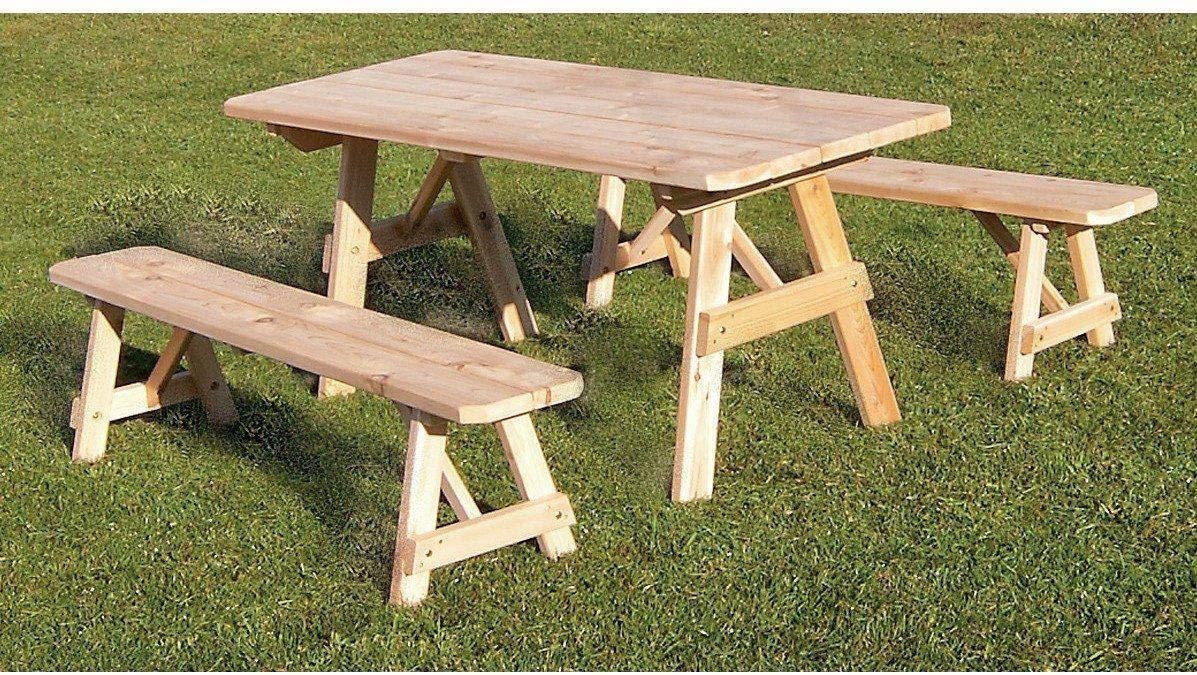 8ft Traditional Dining Table with 4 Benches - Free Umbrella Hole Option | Outdoor Patio & Garden Furniture for Family Gatherings