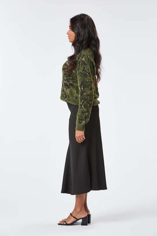 Evelyn Black Midi Skirt for Women - Elegant High Waist Flowy Skirt for Office, Party & Casual Wear