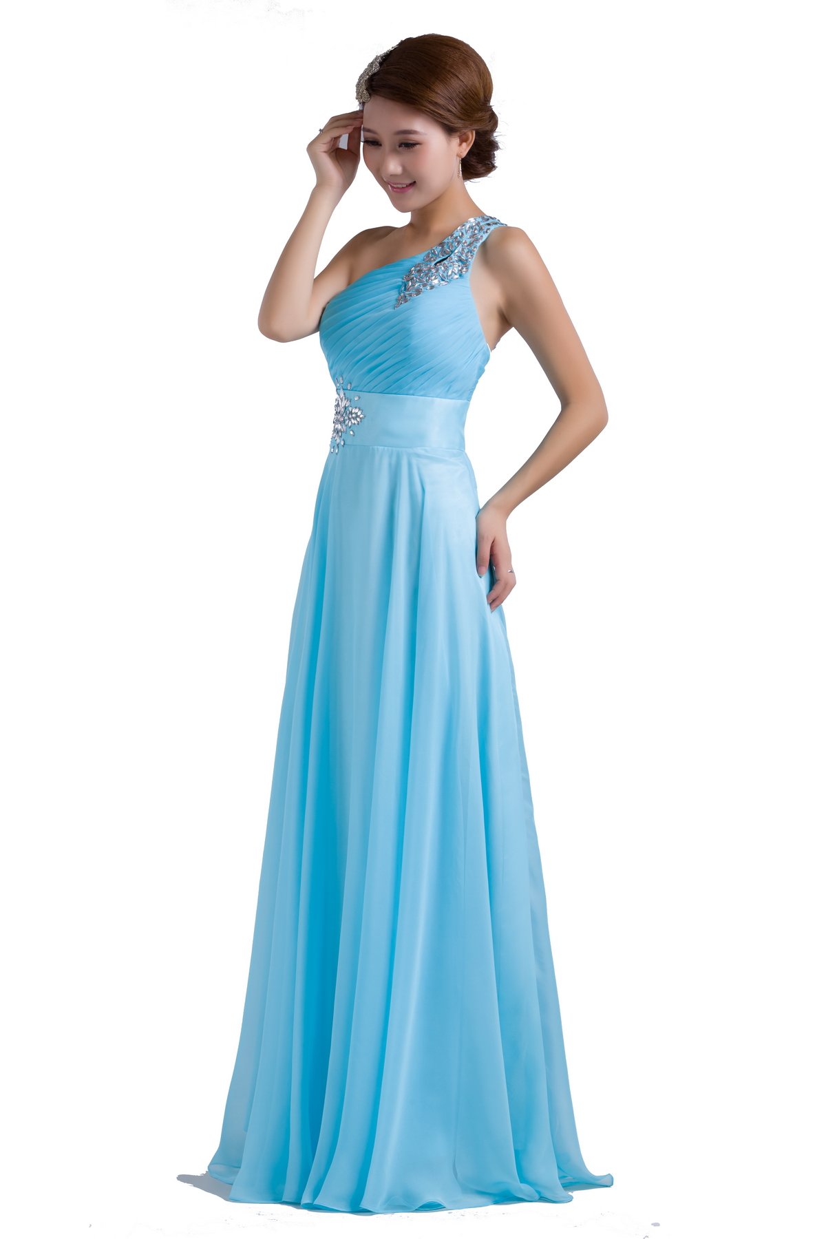 Elegant One-Shoulder Beaded Chiffon Prom Dress with Floor Length - Perfect for Homecoming, Formal Dances & Special Occasions