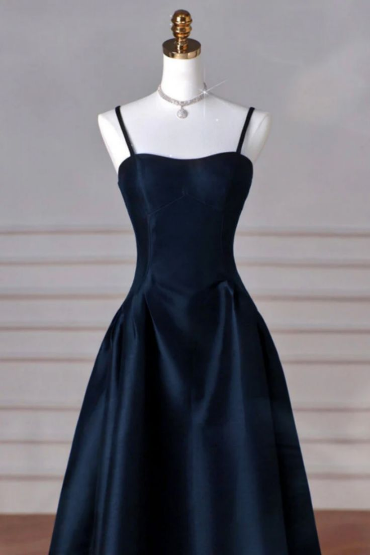 Elegant A-Line Dark Blue Satin Long Prom Dress J4372 - Perfect for Homecoming, Formal Dances & Evening Events
