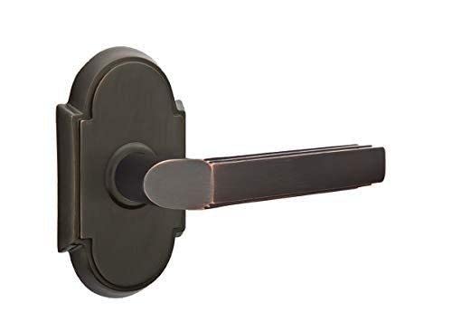 Emtek Passage Door Handle Set - Style 8 Rosette with Milano Lever (Left Hand, Pewter Finish) | Perfect for Bedroom, Bathroom & Interior Doors