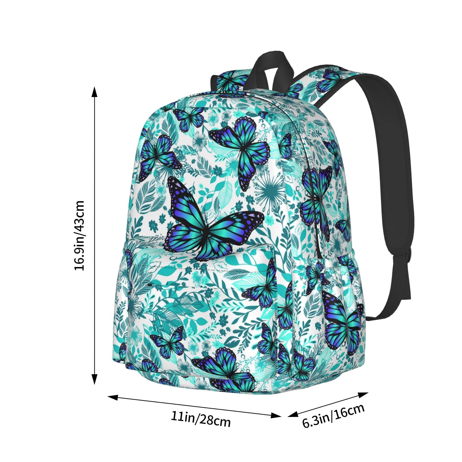 **Delerain 17 Inch Blue Floral Butterflies Laptop Backpack - Lightweight School Bookbag & Travel Daypack for Women & Men - Perfect for College, Work, Camping, Hiking, Beach & Outdoor Adventures**