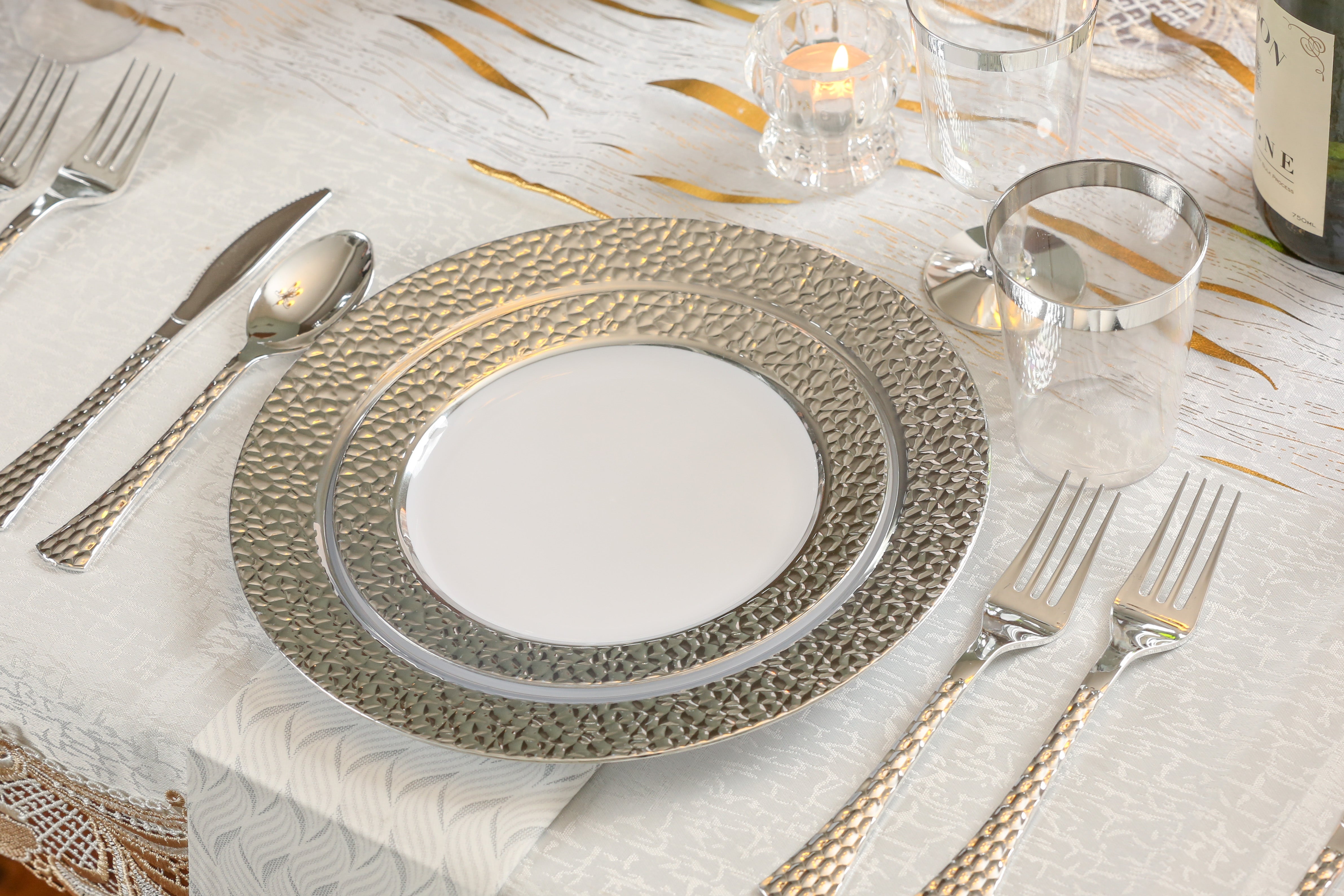 White and Silver Plastic Party Bundle - 50-Pack Disposable Cutlery Set for Birthday, Wedding, Baby Shower & Events - Durable & Elegant Tableware for Parties, Picnics & Gatherings