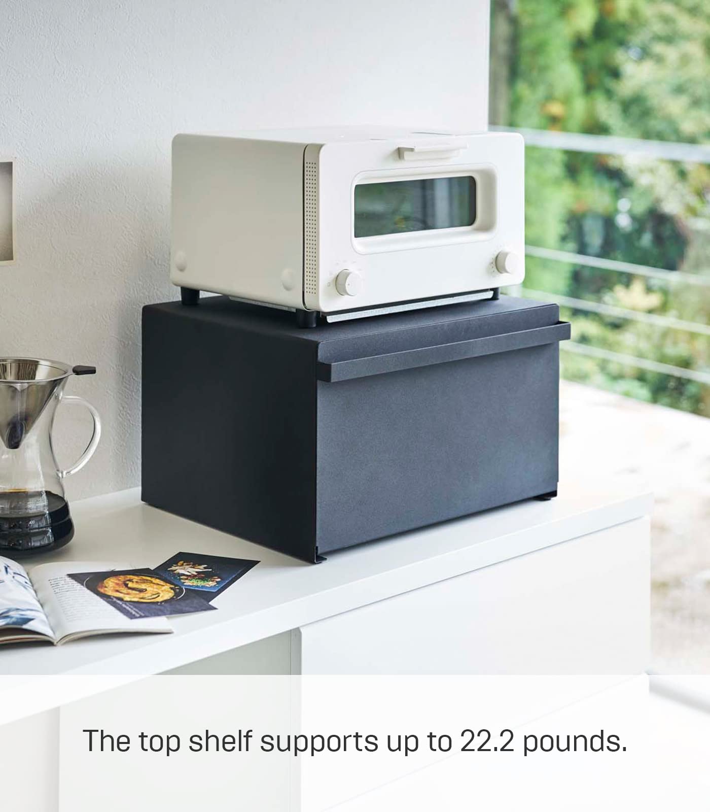 Yamazaki Home Metal Bread Box - Slim Space Saving Counter Storage for Bread, Buns & Pastries - Horizontal Steel Bread Holder for Kitchen Counter & Pantry Organization